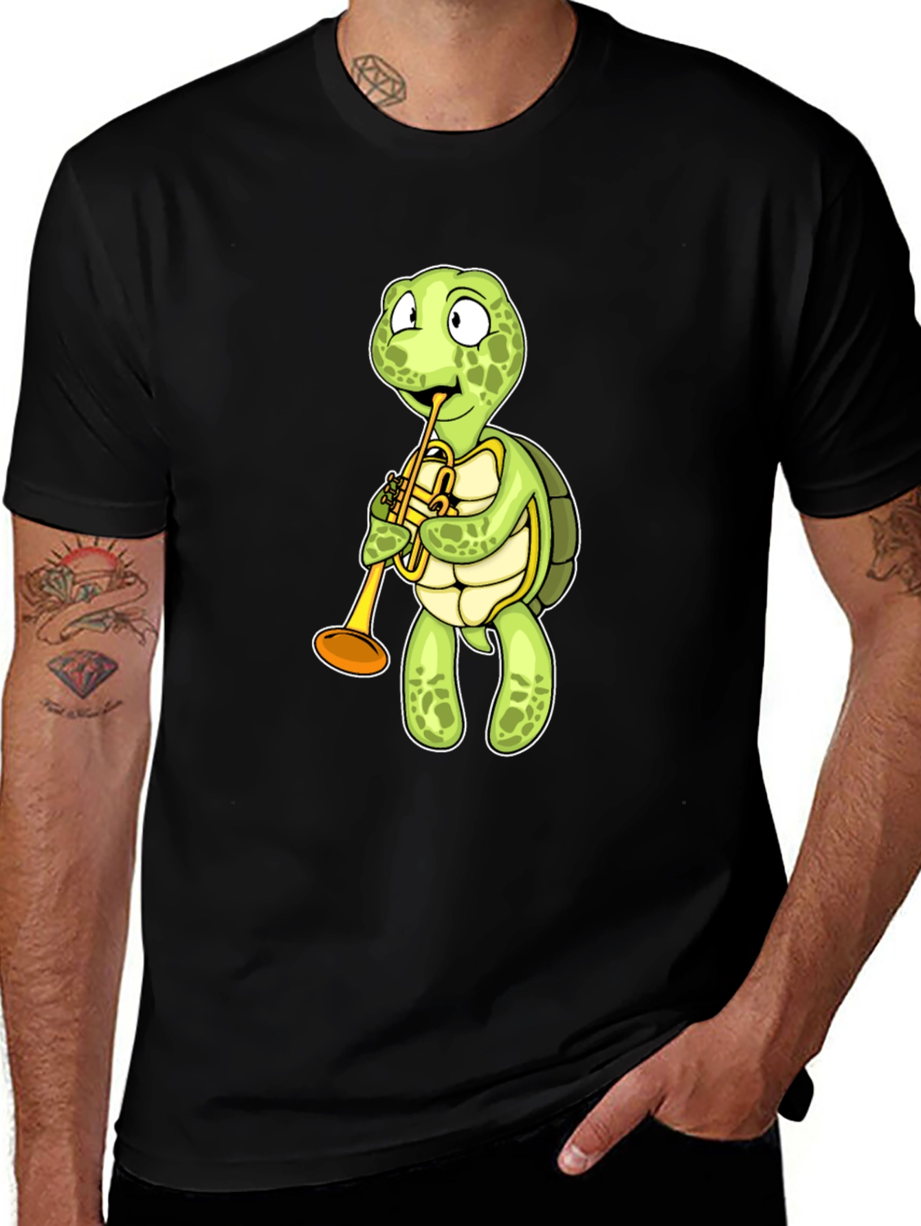 Variant 4 of Turtle Trumpet T-Shirt - Black Cotton Tee