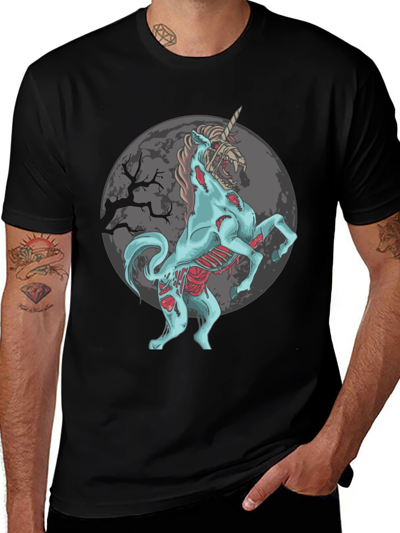 Variant 27 of Zombie Unicorn T-Shirt - Black Graphic Tee