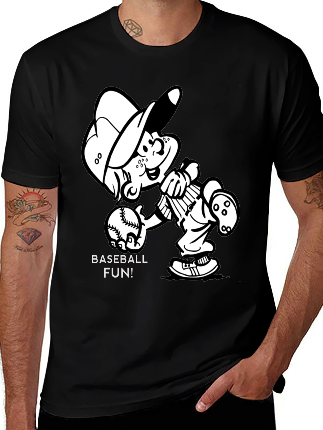 Variant 22 of Baseball Fun Cartoon Graphic Black T-Shirt