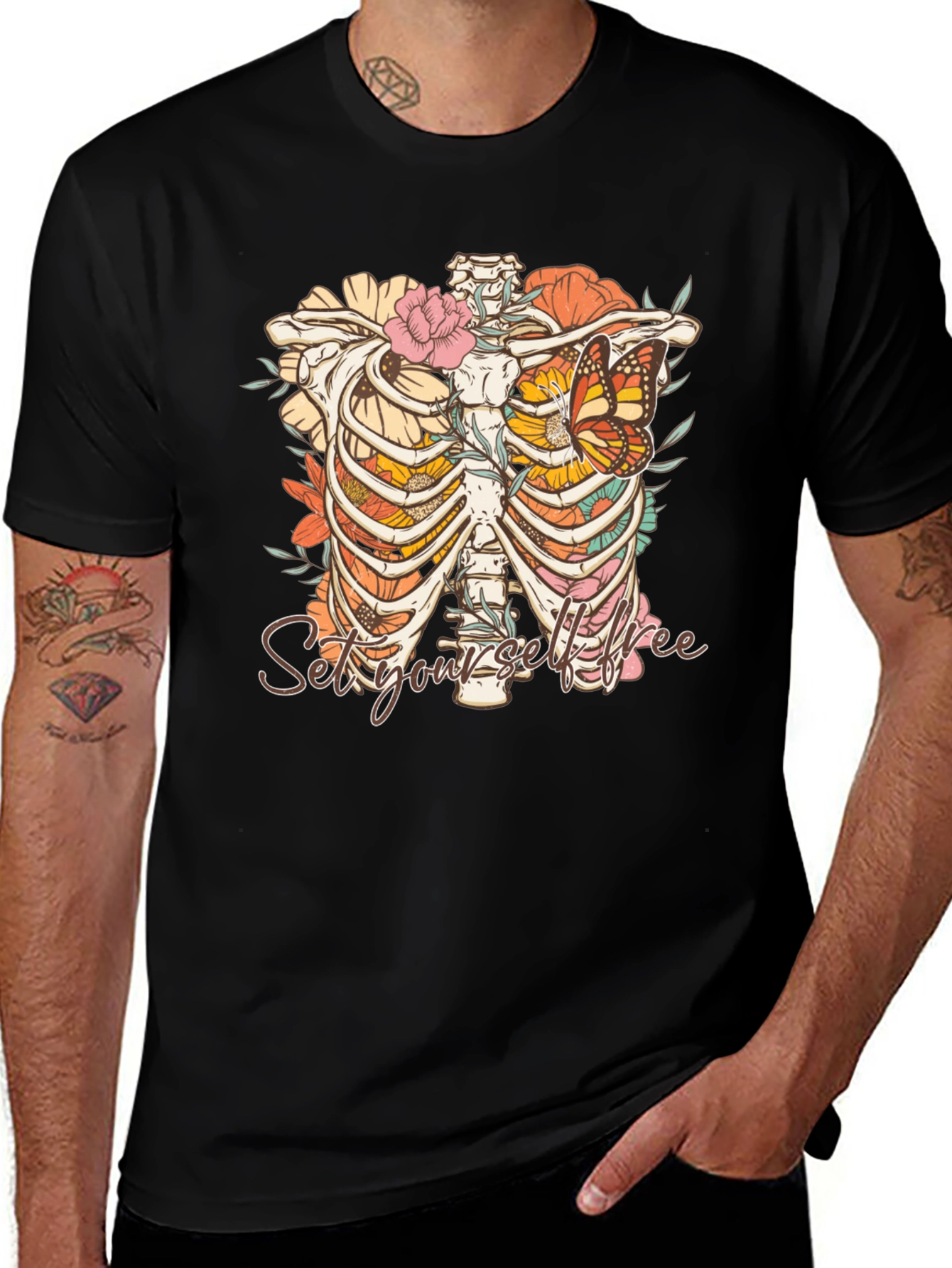 Variant 15 of Floral Rib Cage T-Shirt - Set Yourself Free