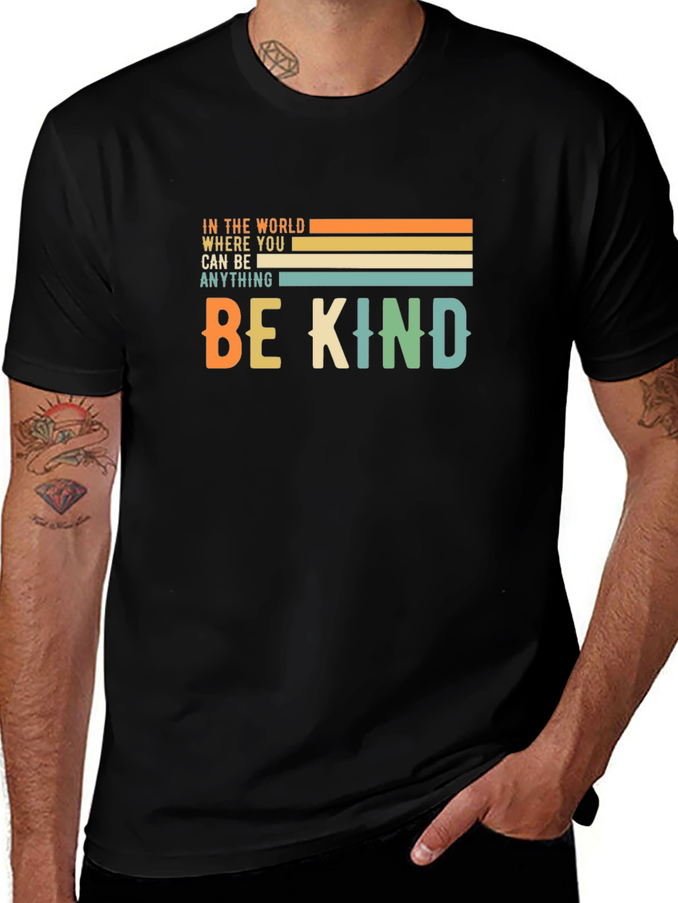 Variant 17 of Be Kind Graphic Tee - Retro Striped Design T-Shirt