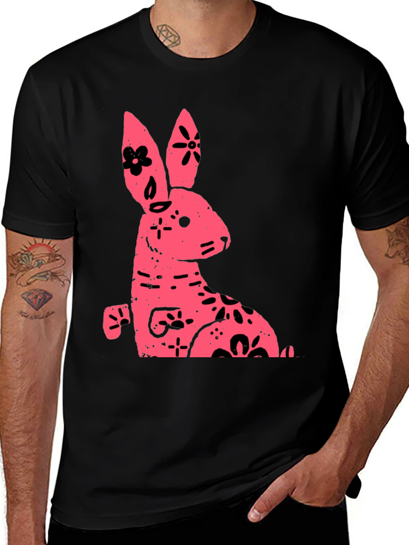 Variant 29 of Pink Floral Bunny Black T-Shirt