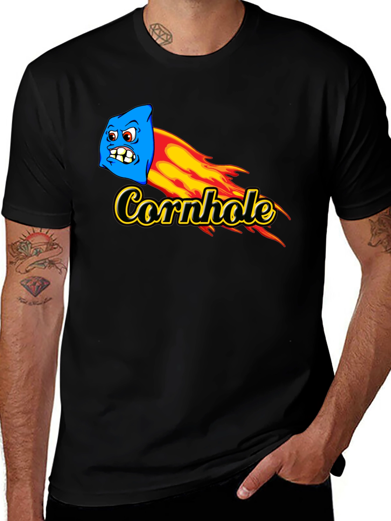 Variant 4 of Cornhole T-Shirt - Flaming Bean Bag Design