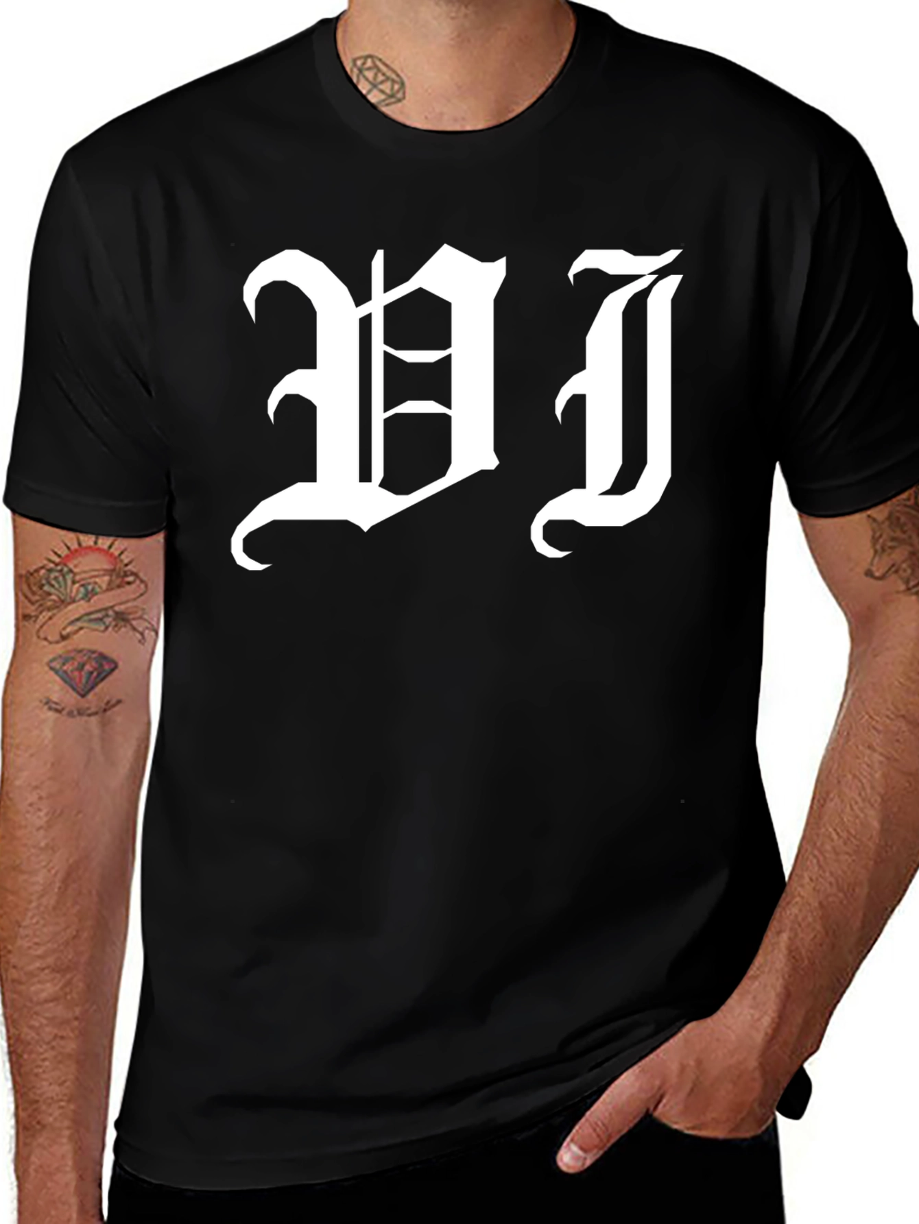Variant 20 of Gothic Initial T-Shirt - Bold White Lettering on Black