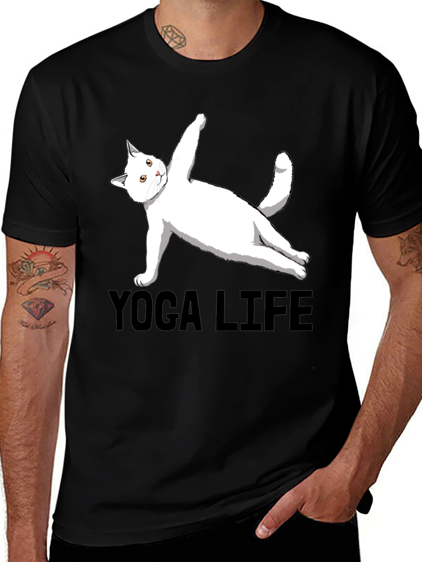 Variant 17 of Yoga Cat Life Black T-Shirt