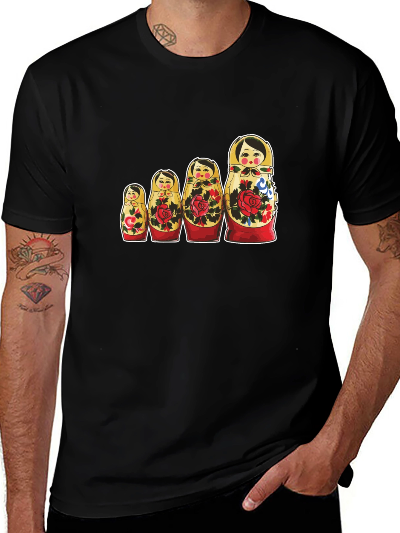 Variant 25 of Matryoshka Doll Graphic Tee - Black