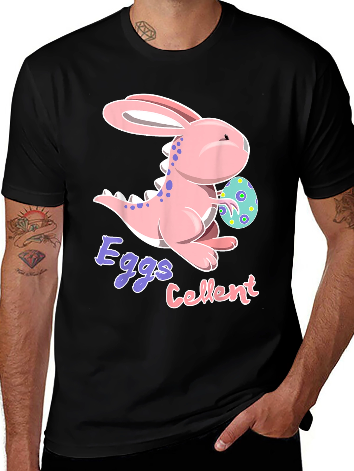 Easter Dino-Bunny Eggs-Cellent Black T-Shirt