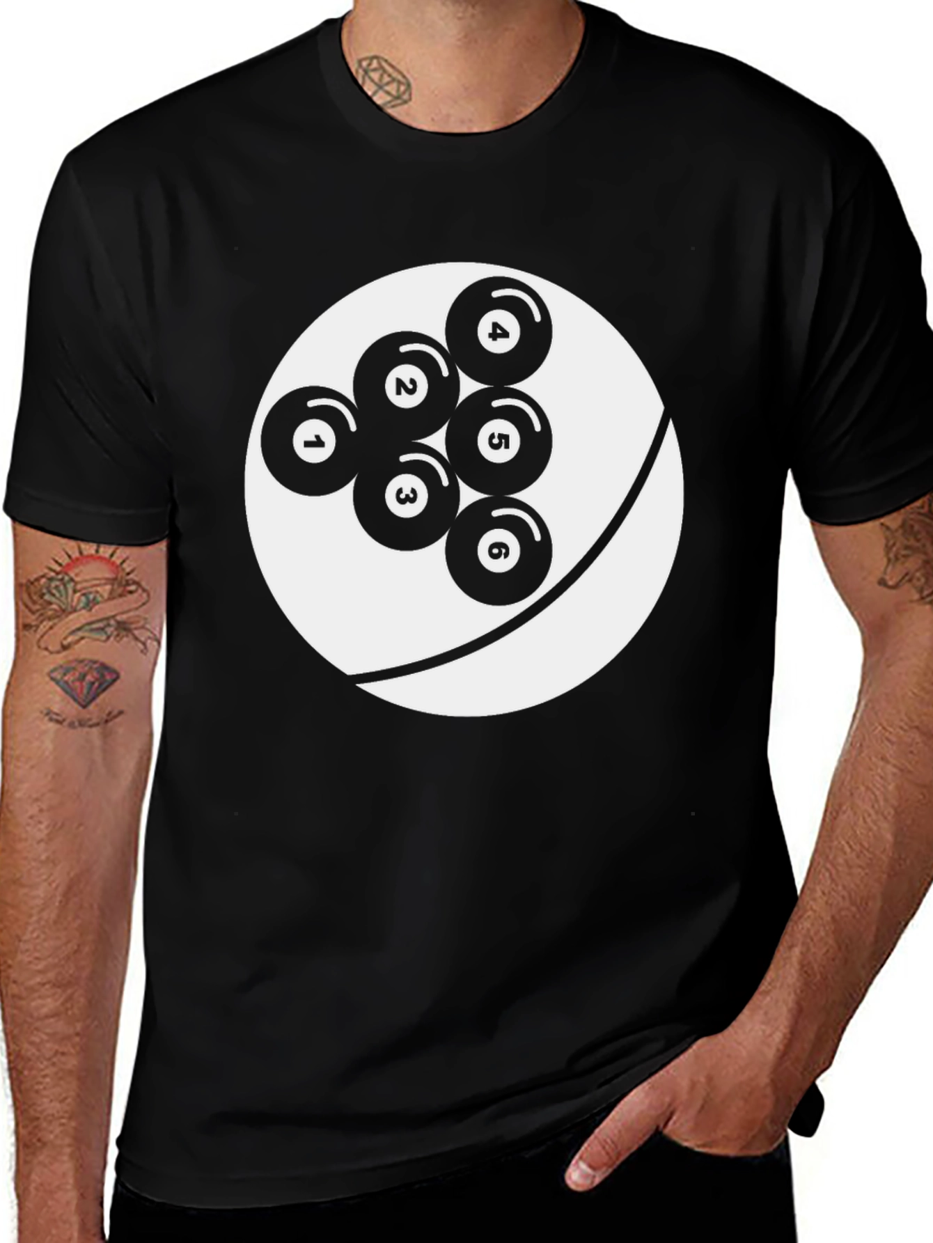 Variant 14 of Cool Graphic Tee: Billiard Ball Design Black T-Shirt