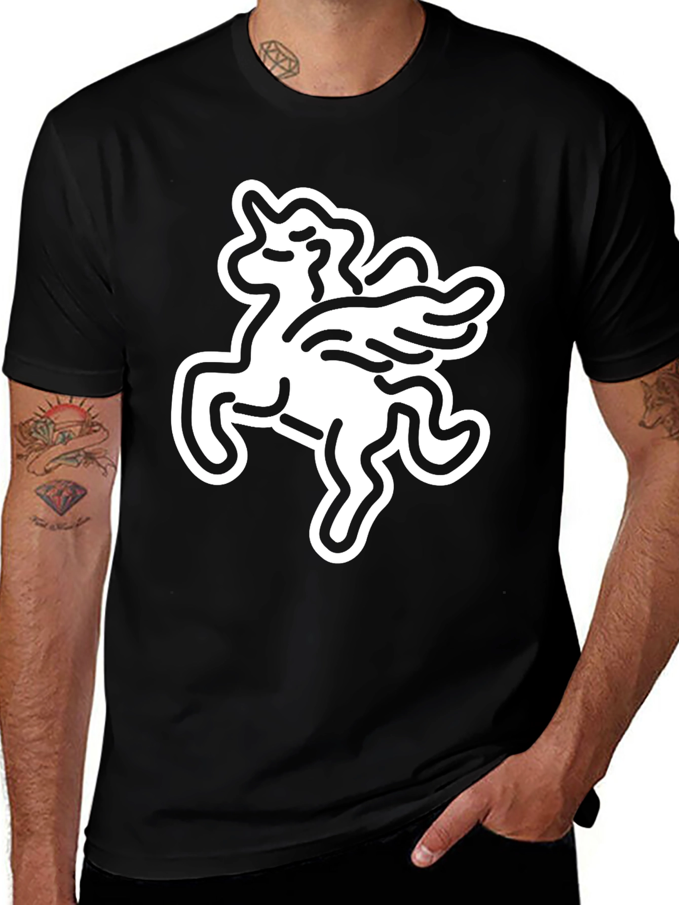 Variant 23 of Unicorn Pegasus Graphic Black T-Shirt
