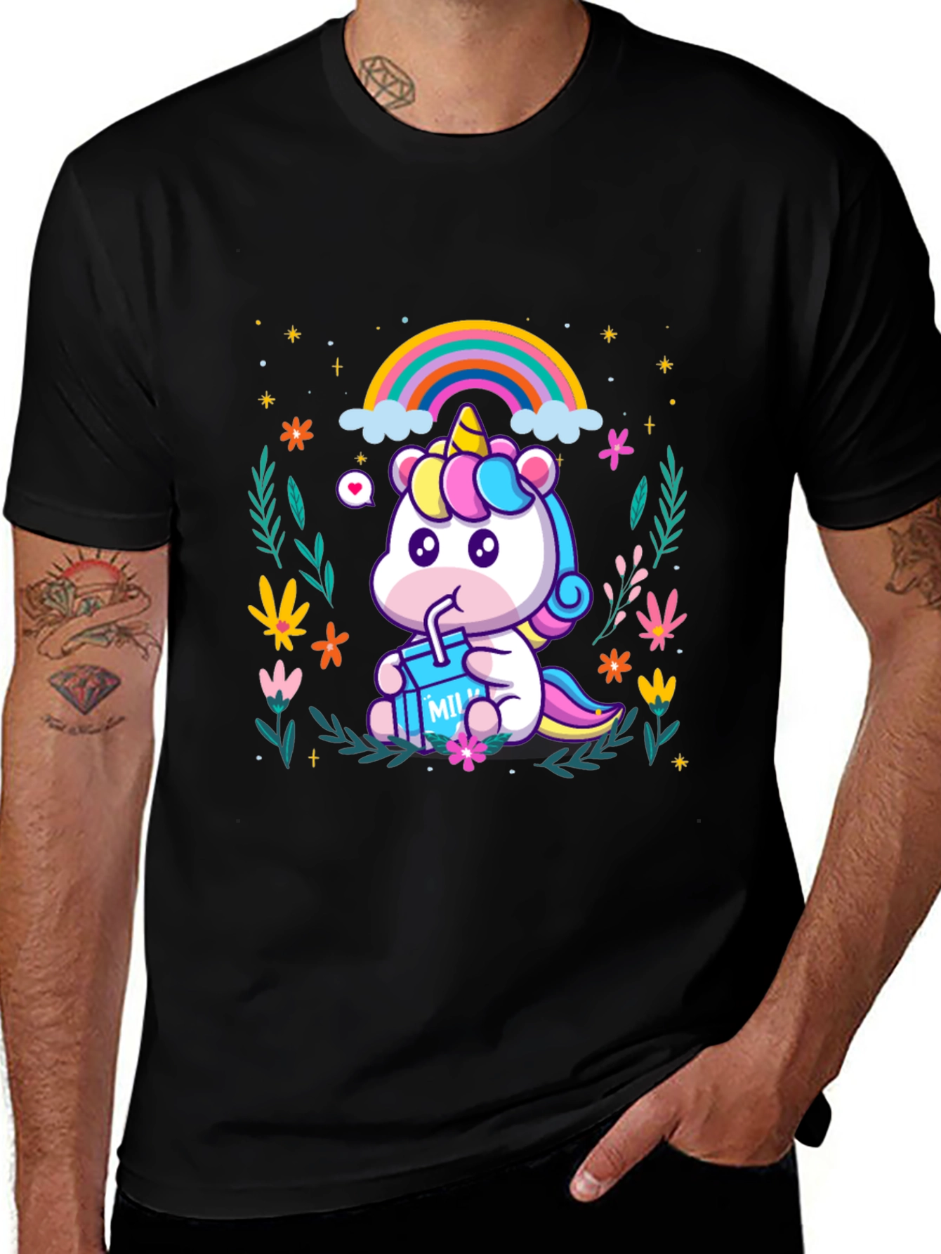 Variant 22 of Cute Cartoon Unicorn T-Shirt - Black
