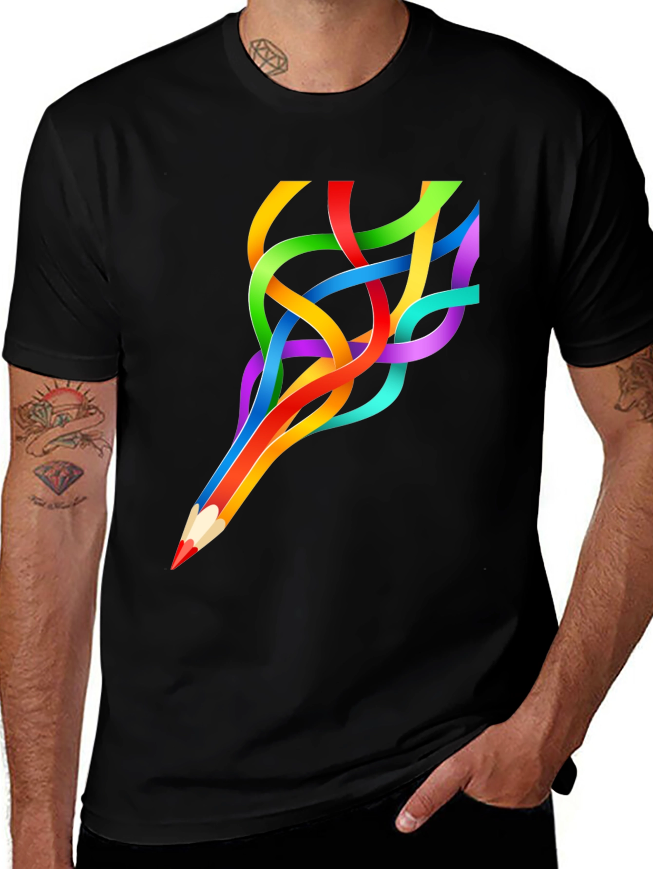 Black Colorful Pencil Stream T-Shirt main image