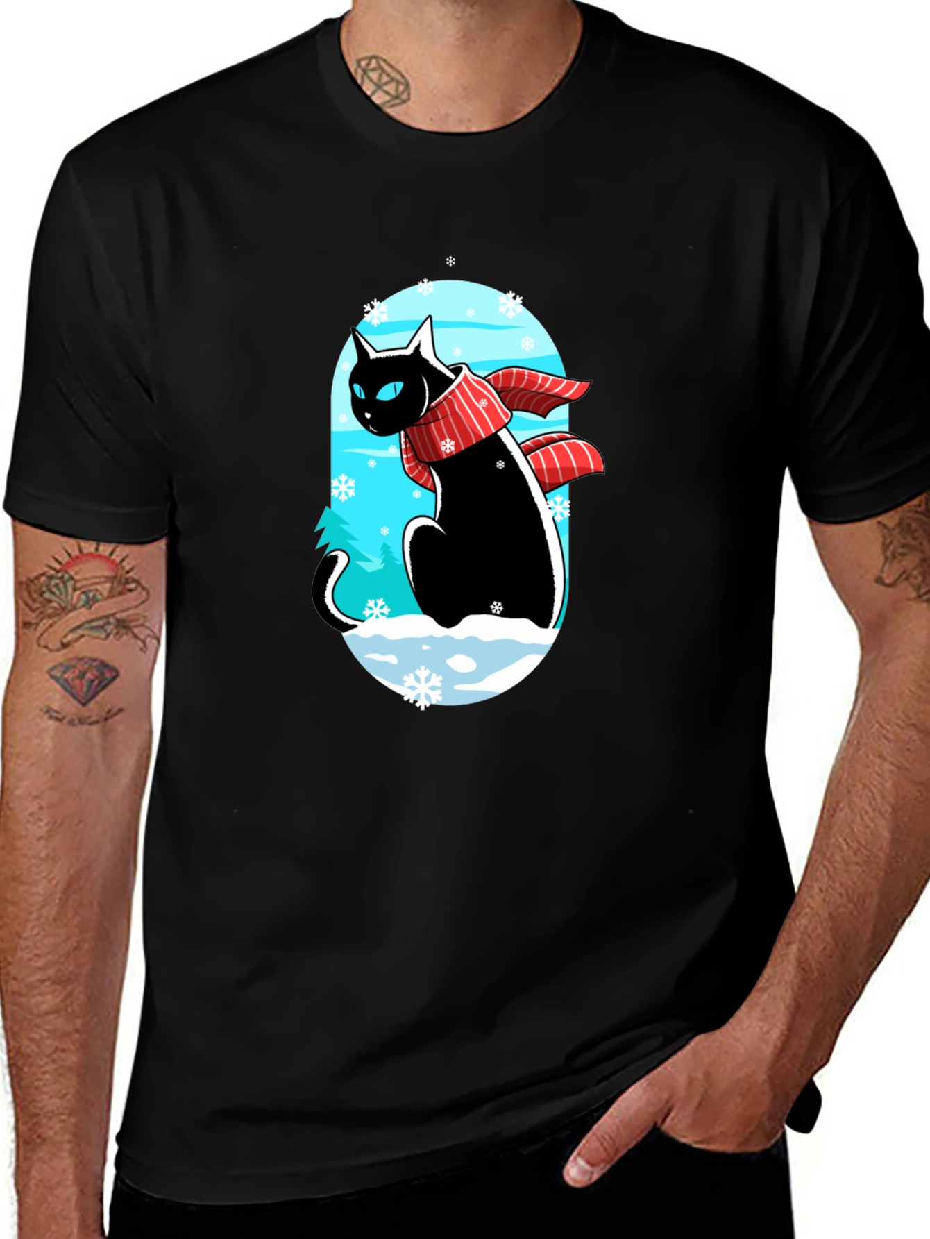 Variant 28 of Winter Cat Graphic Tee - Black