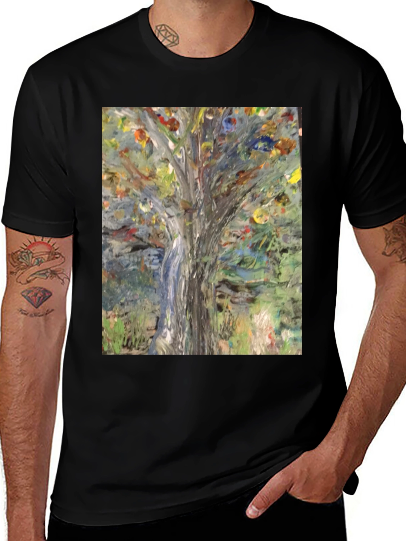 Variant 16 of Artistic Tree Painting Black T-Shirt