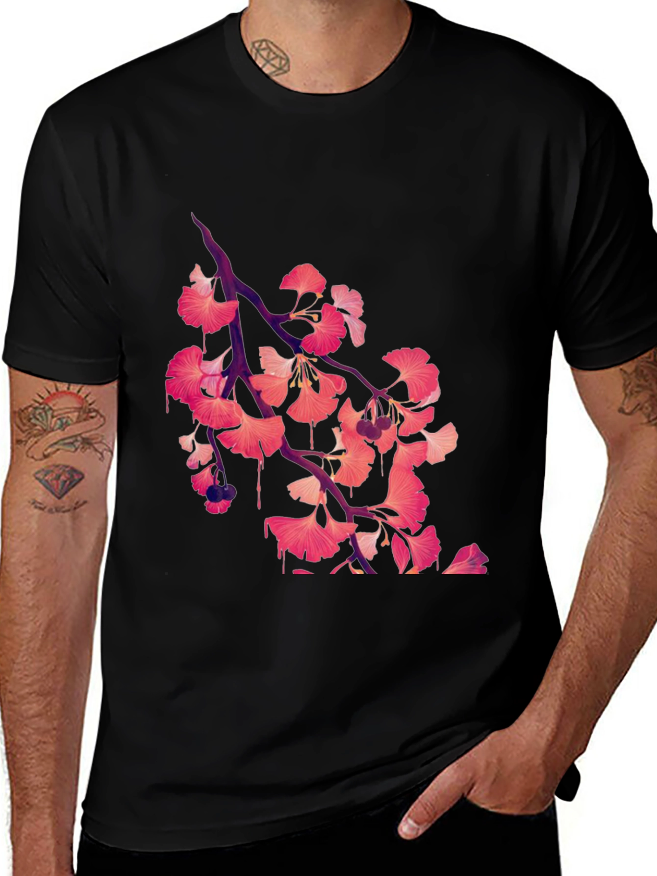 Variant 21 of Floral Print Black T-Shirt