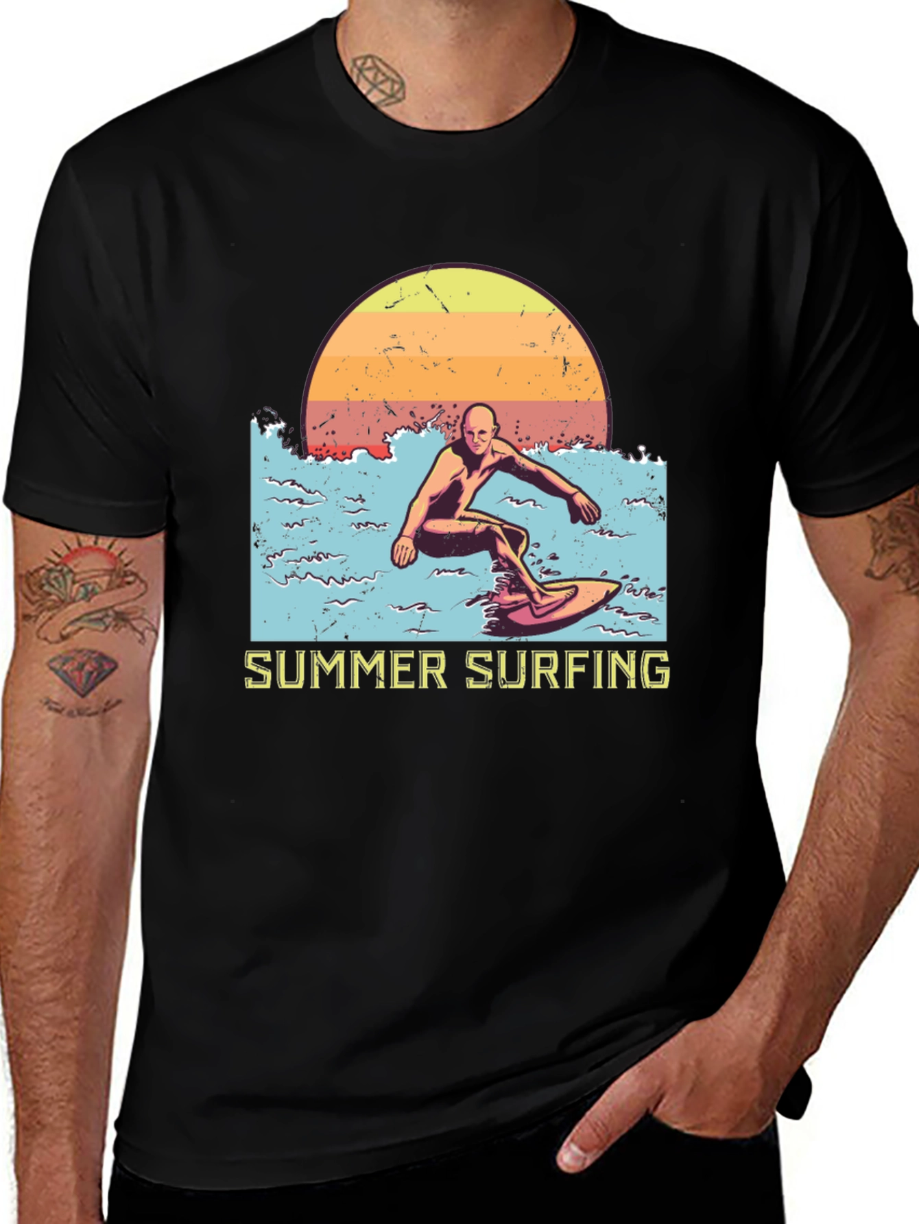 Variant 5 of Summer Surfing Graphic Tee - Black