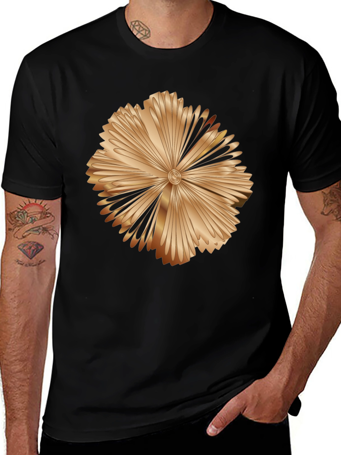 Variant 18 of Abstract Gold Petal Design Black T-Shirt