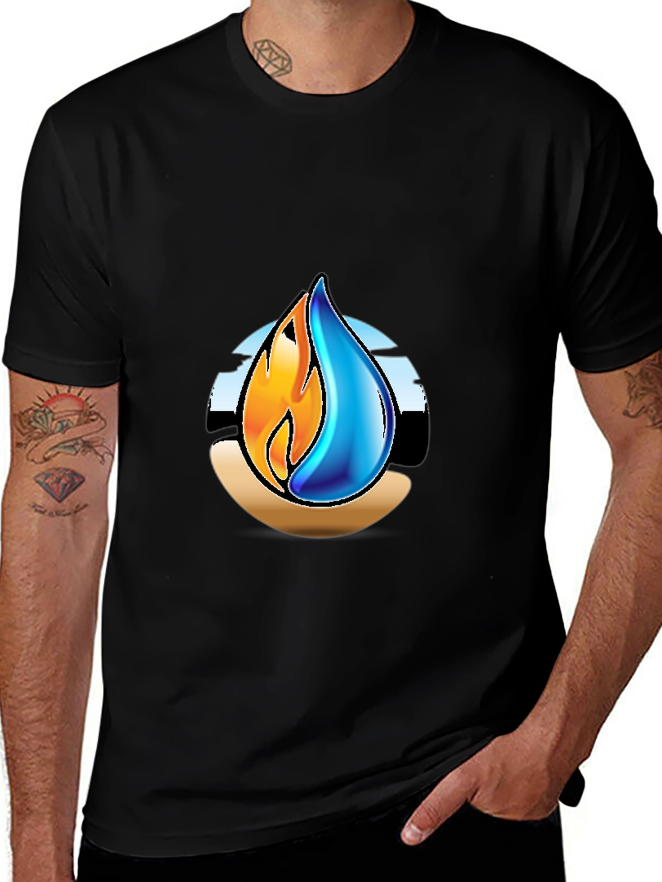 Variant 3 of Fire & Water Graphic T-Shirt - Elemental Design