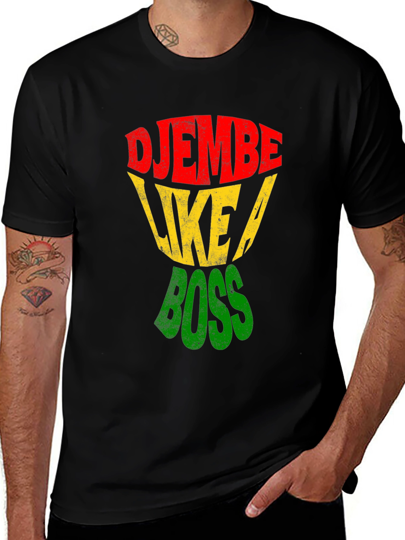 Variant 24 of Djembe Like a Boss T-Shirt - Rasta Colors