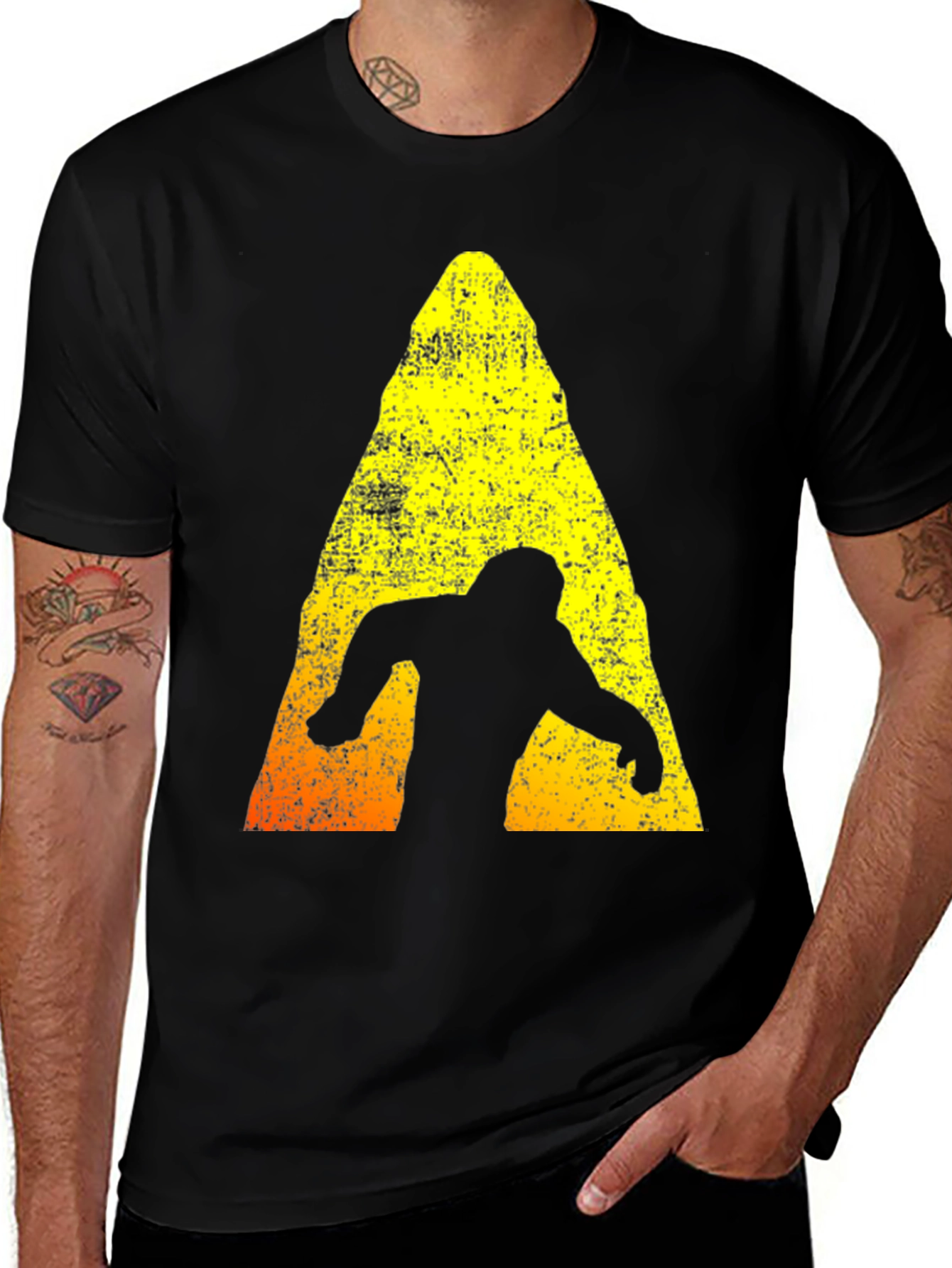Variant 8 of Bigfoot Silhouette Graphic T-Shirt - Distressed Design