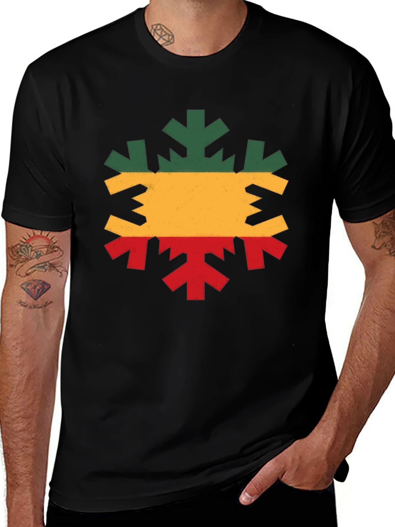 Variant 23 of Rasta Snowflake T-Shirt - Reggae Inspired Design