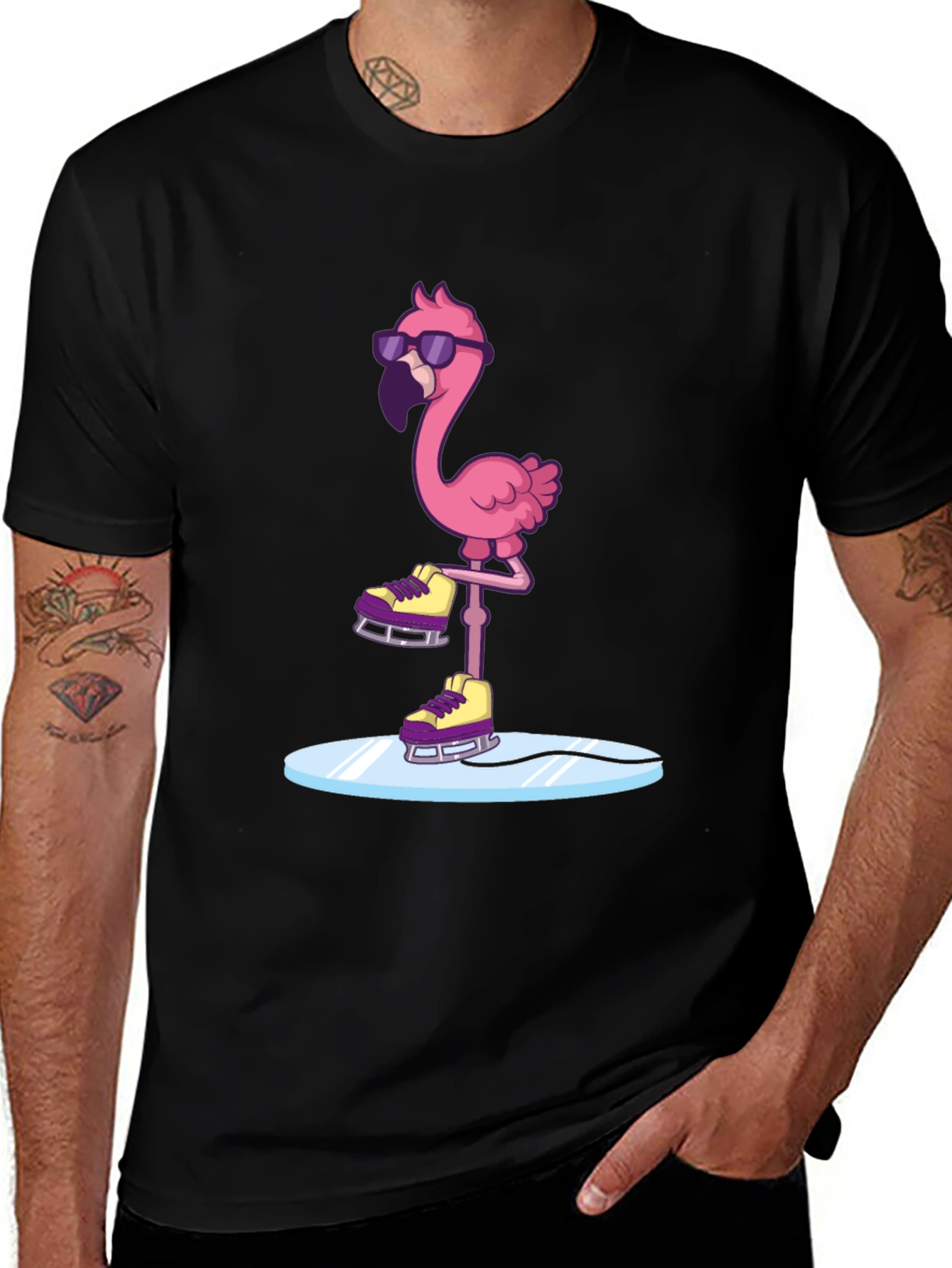 Variant 7 of Cool Flamingo Ice Skating Graphic Tee