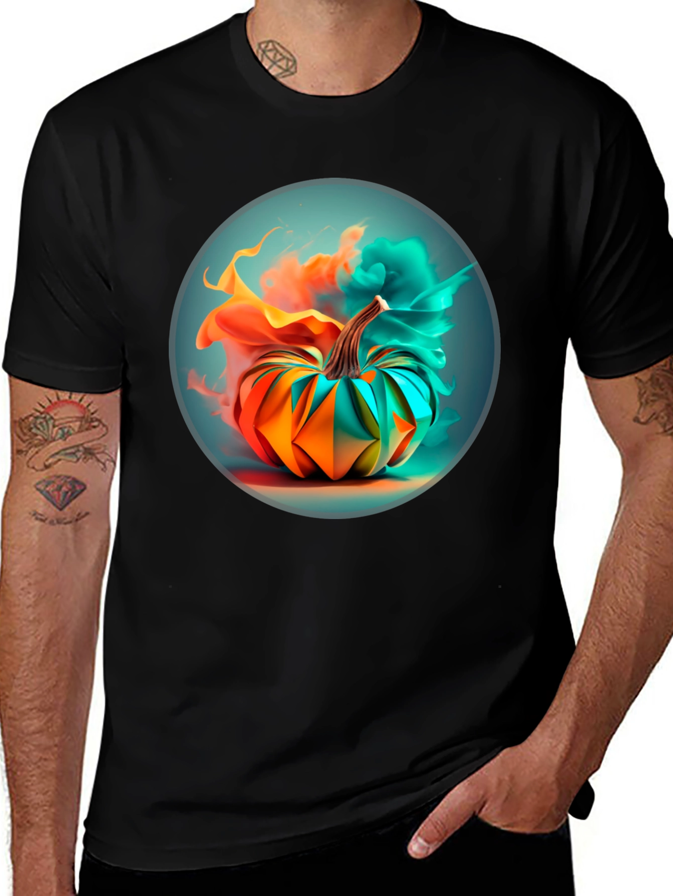 Variant 6 of Abstract Pumpkin Graphic Tee - Men's Black T-Shirt