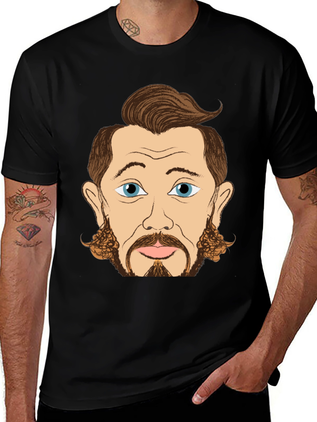 Variant 13 of Cartoon Man Face Graphic Tee - Black T-Shirt