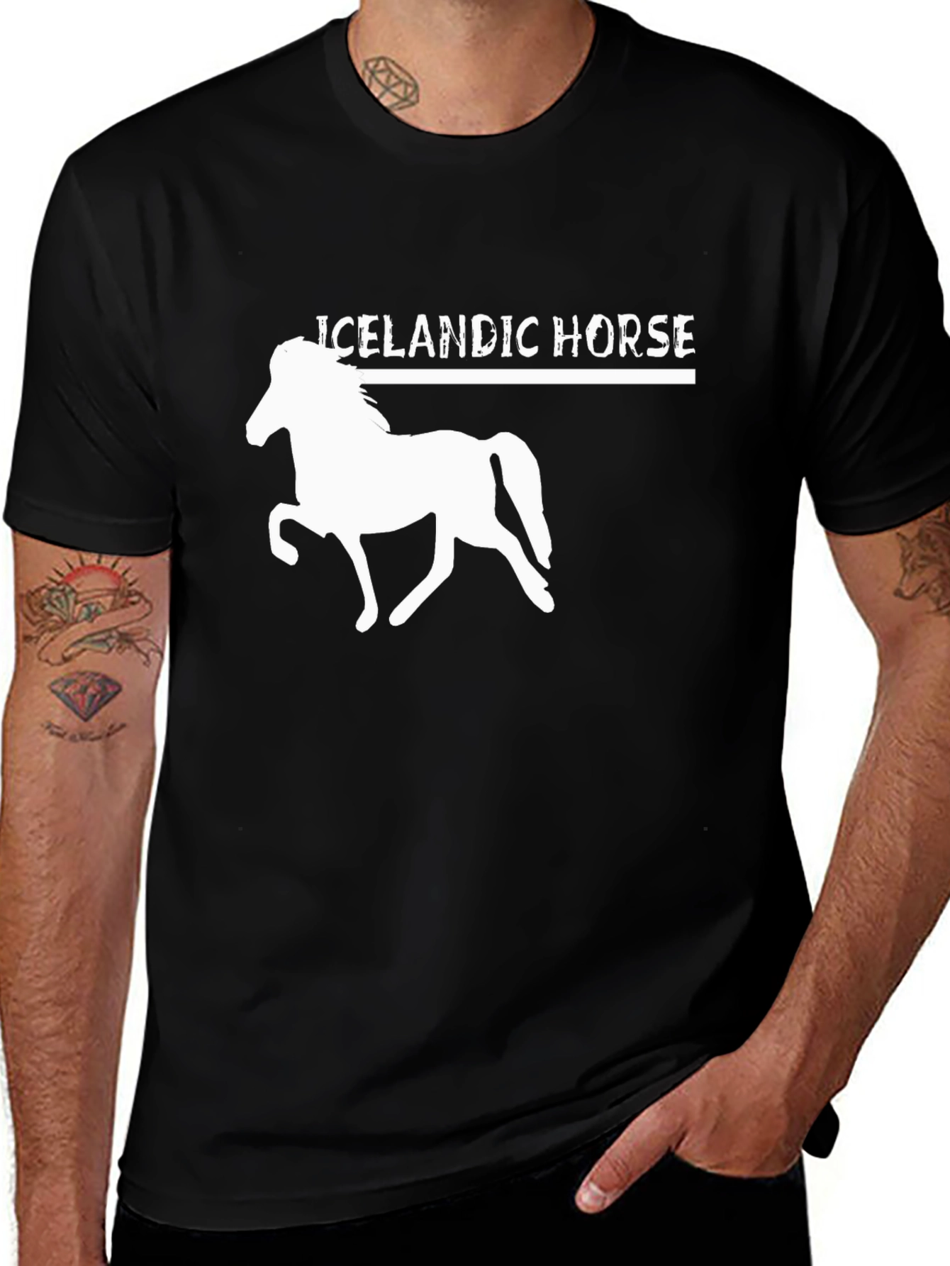 Variant 12 of Icelandic Horse Graphic Tee - Black Cotton T-Shirt