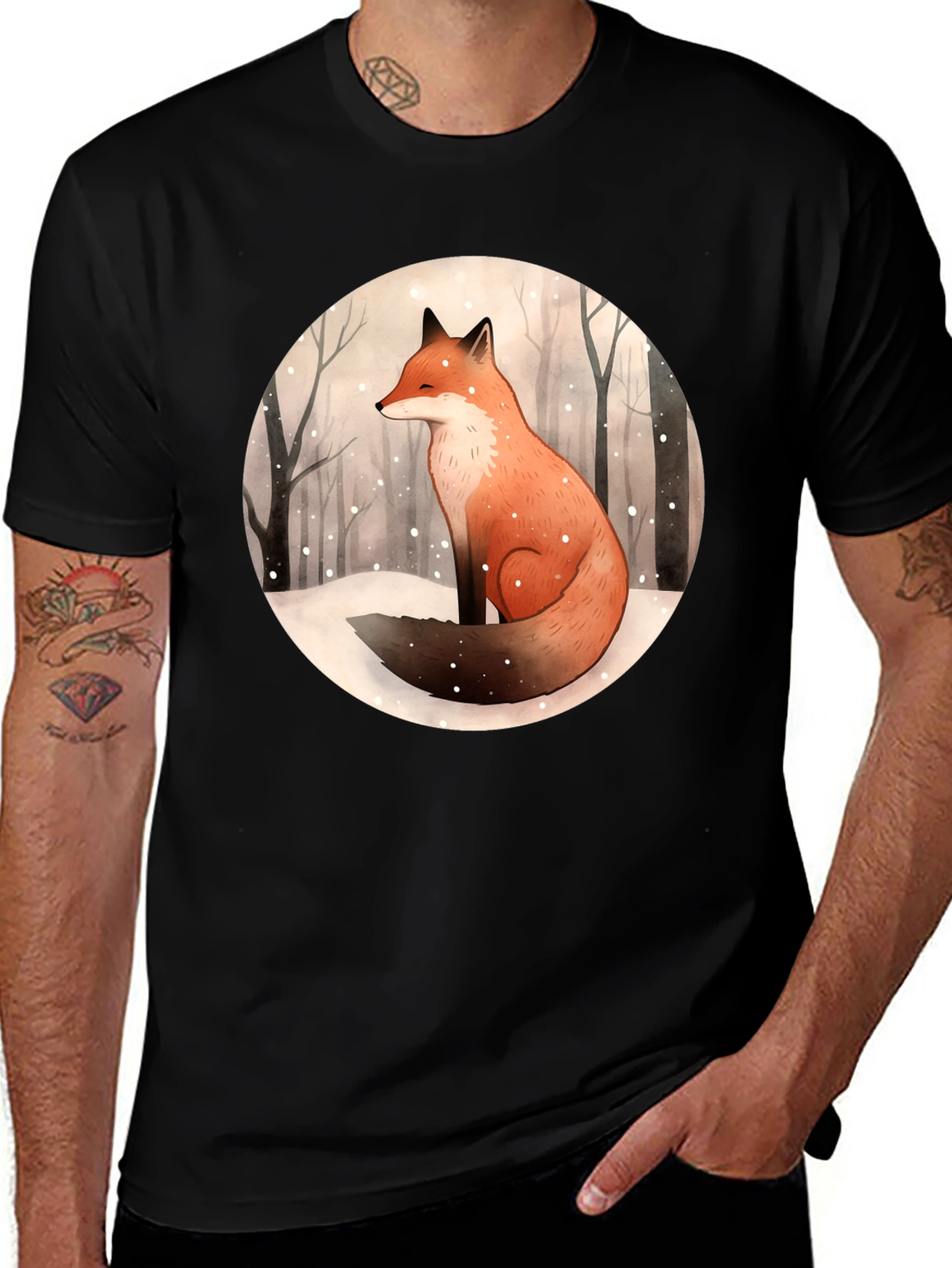 Variant 13 of Winter Fox Graphic Tee - Unisex Black T-Shirt
