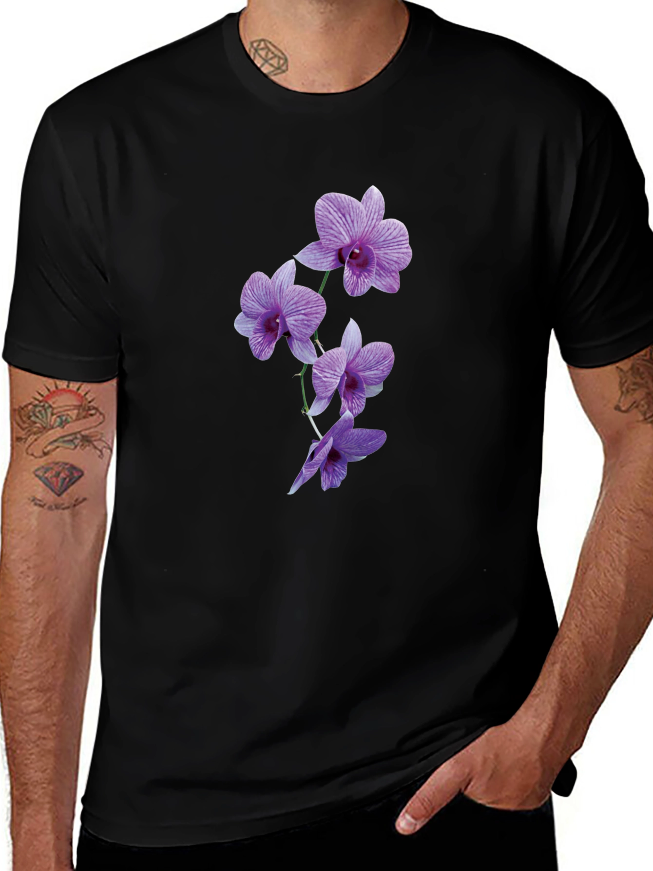 Variant 3 of Orchid Flower Black T-Shirt