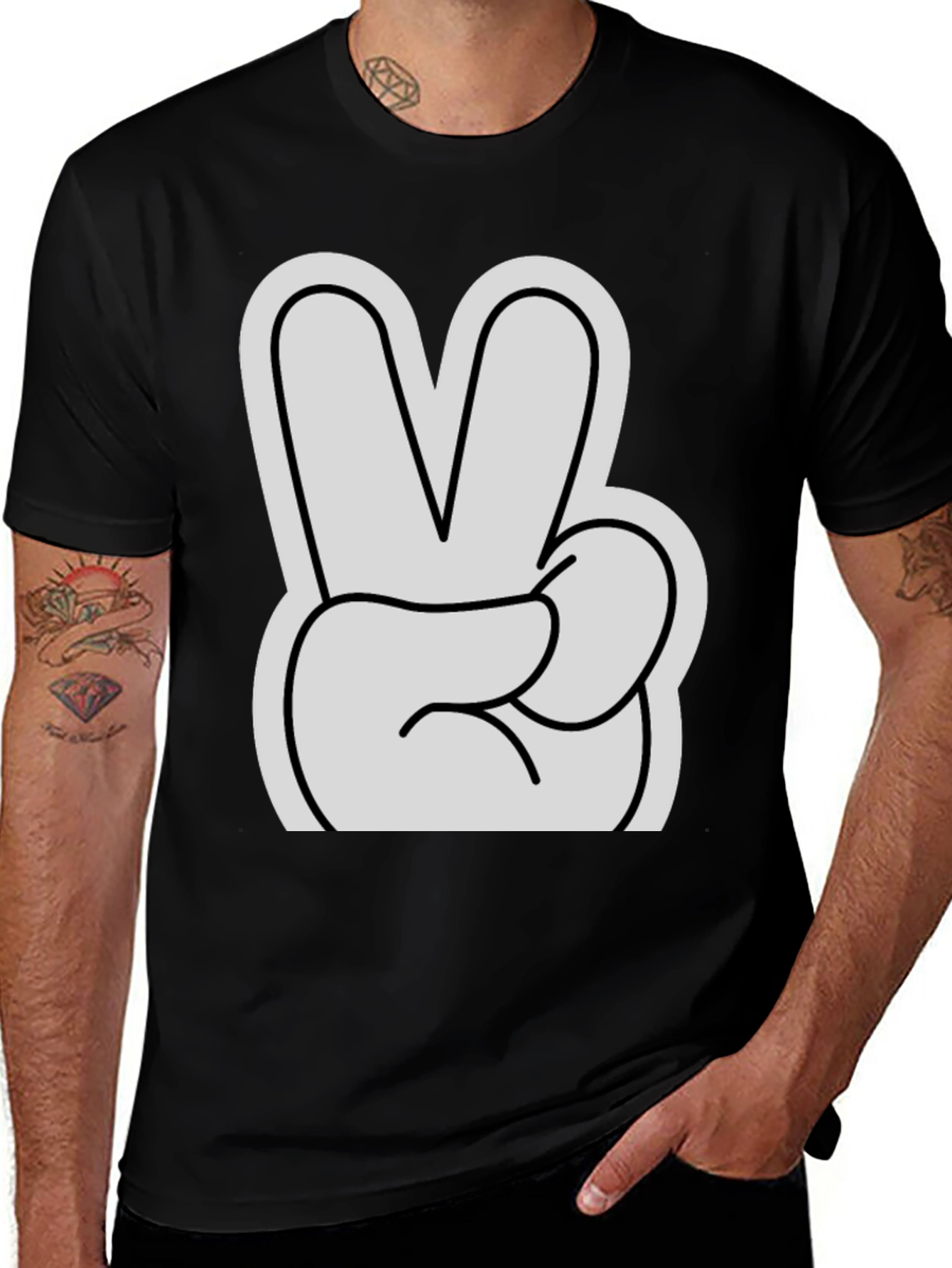 Variant 26 of Peace Sign T-Shirt - Black Cotton Casual Tee