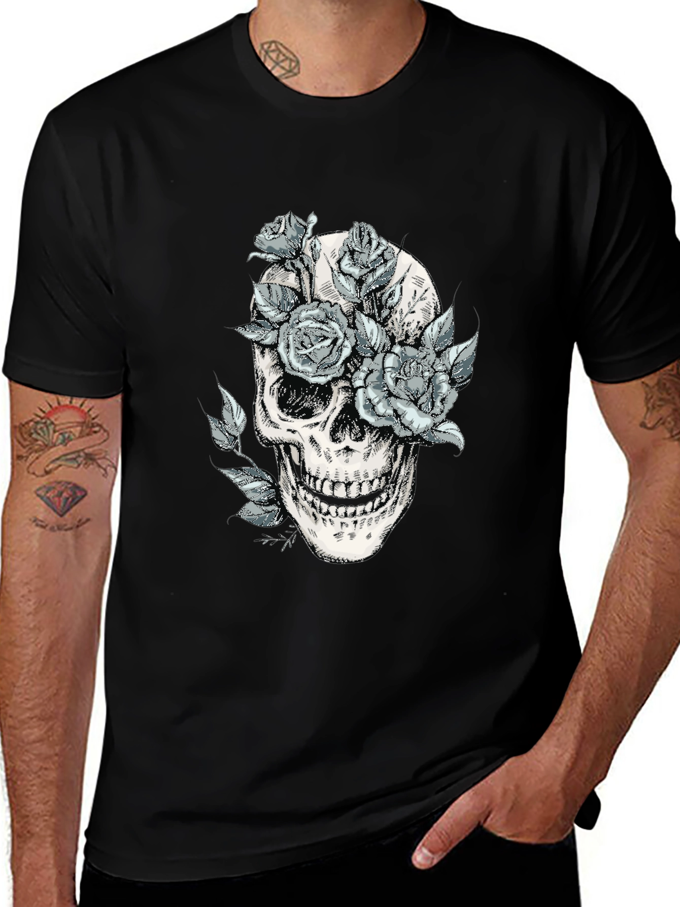 Variant 4 of Skull & Roses Graphic Tee - Black
