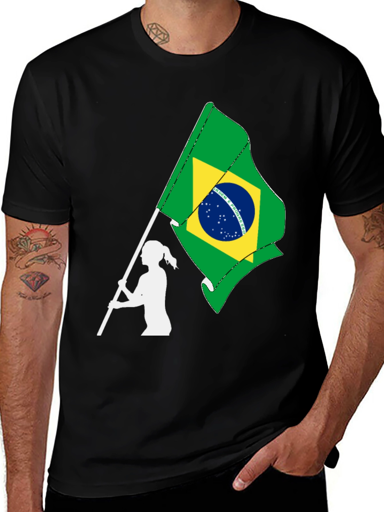 Brazil Flag Graphic T-Shirt - Black