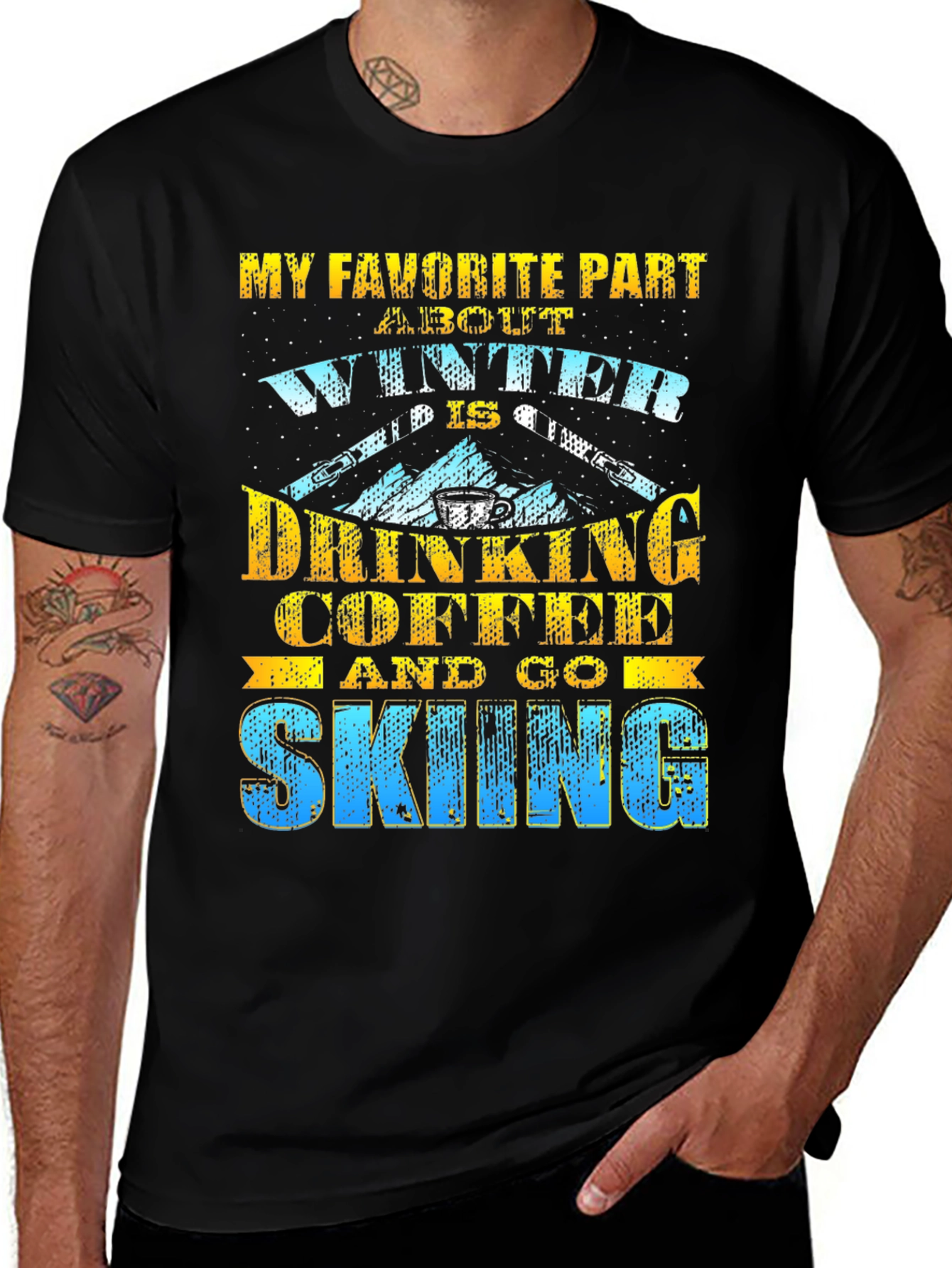 Variant 27 of Winter Coffee Skiing Graphic Tee - Favorite Part T-Shirt