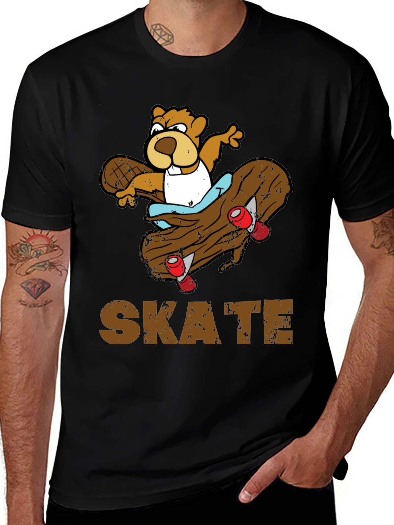 Variant 18 of Beaver Skateboarder Graphic Tee - Black