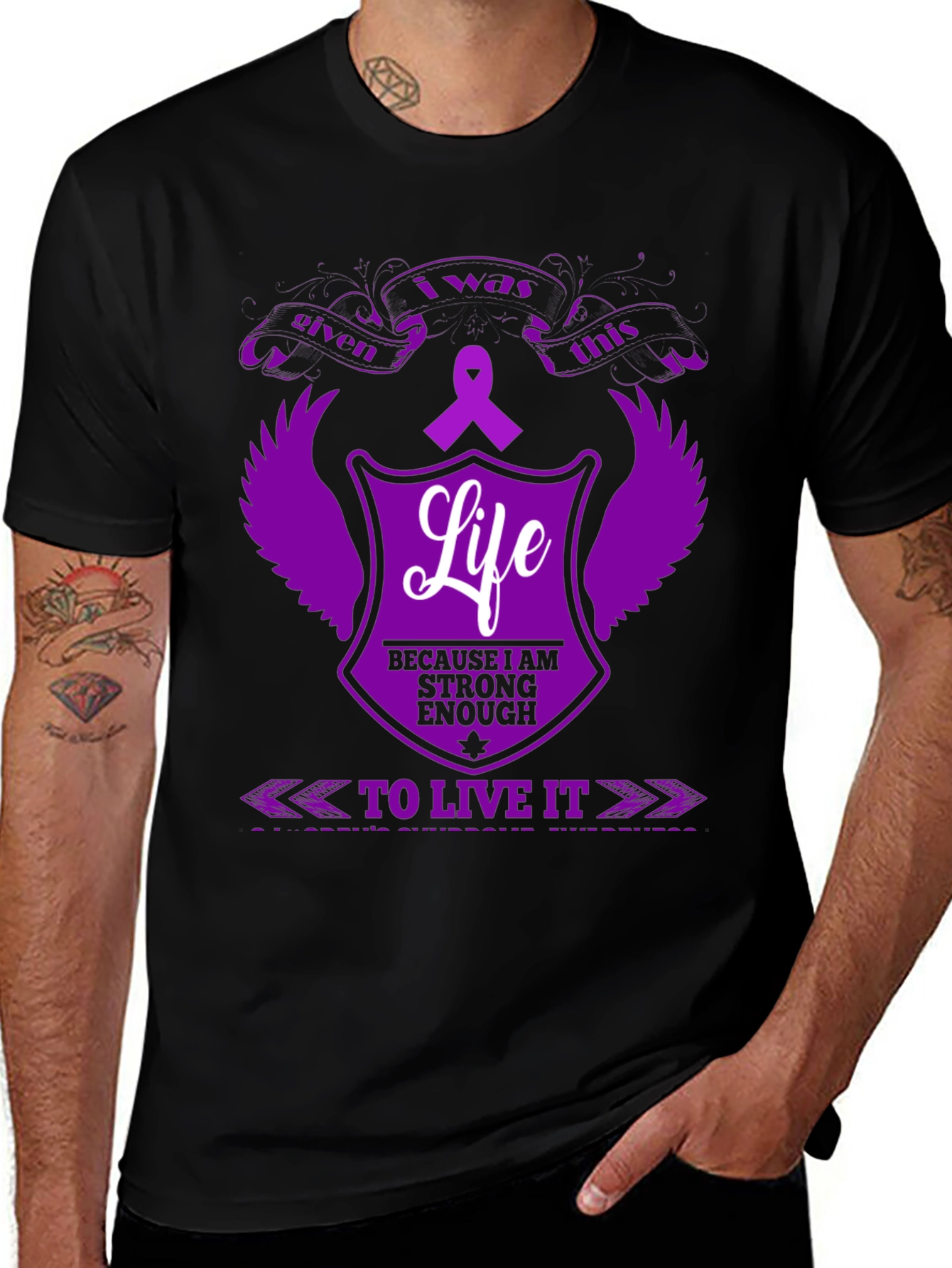 Variant 12 of Strong Enough Life T-Shirt - Purple Ribbon Design