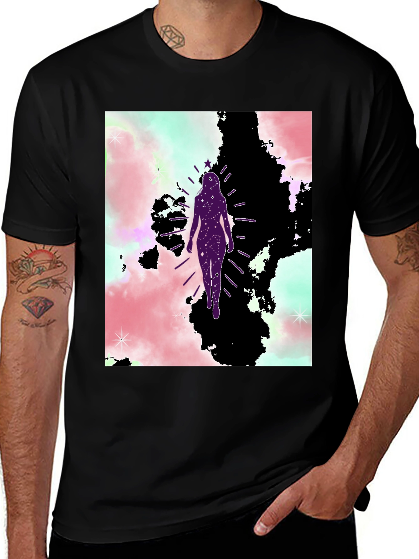 Variant 28 of Celestial Woman Graphic Tee - Black Cotton Blend