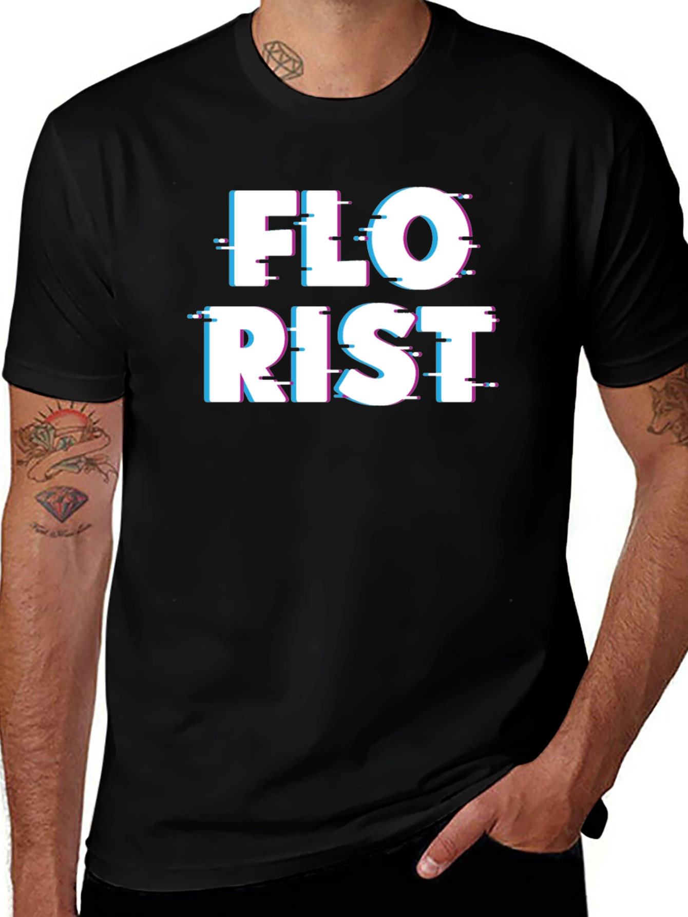 Variant 18 of Florist Glitch Style Black T-Shirt