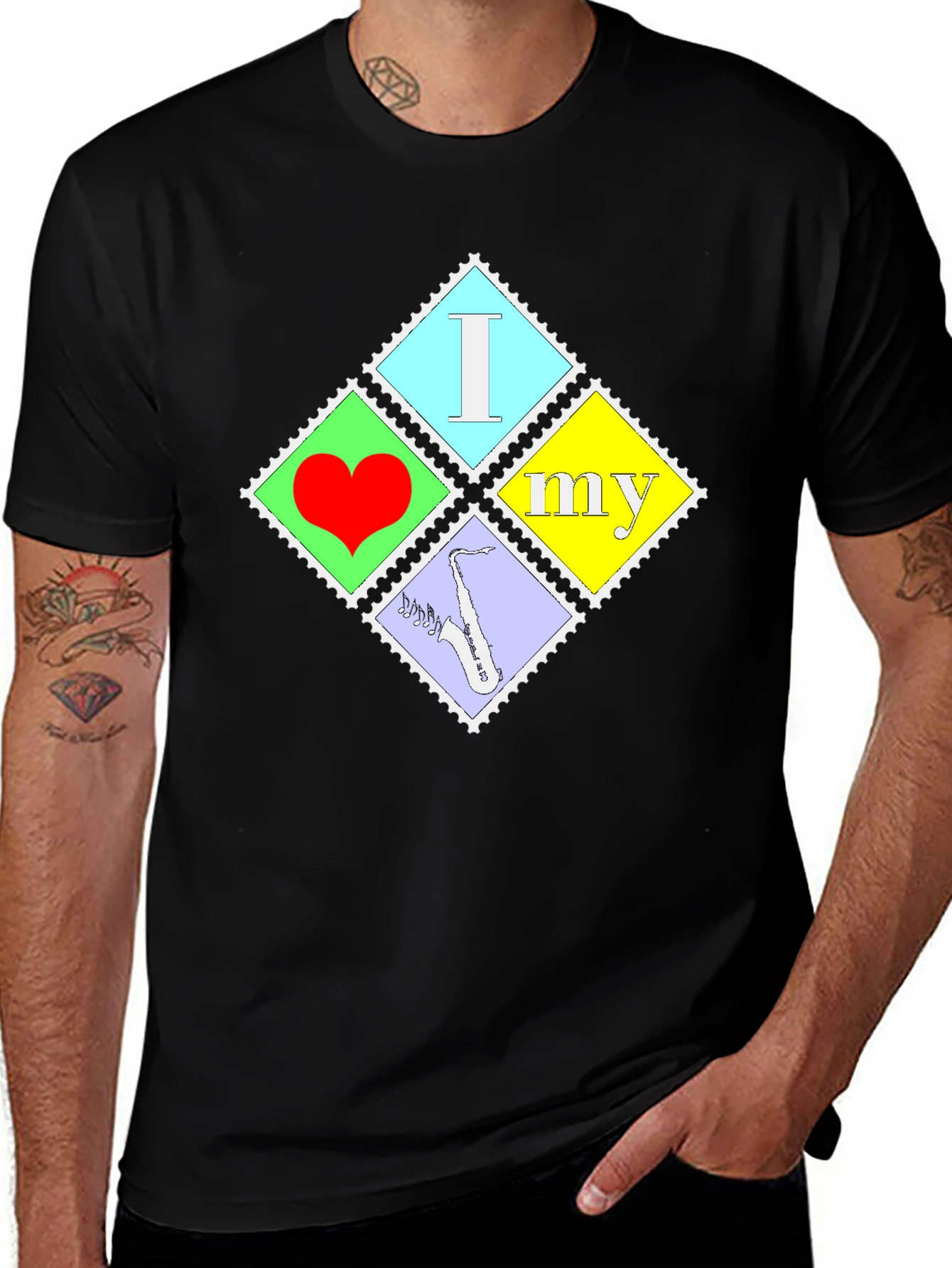 Variant 22 of I Love Saxophone T-Shirt - Black Cotton Graphic Tee