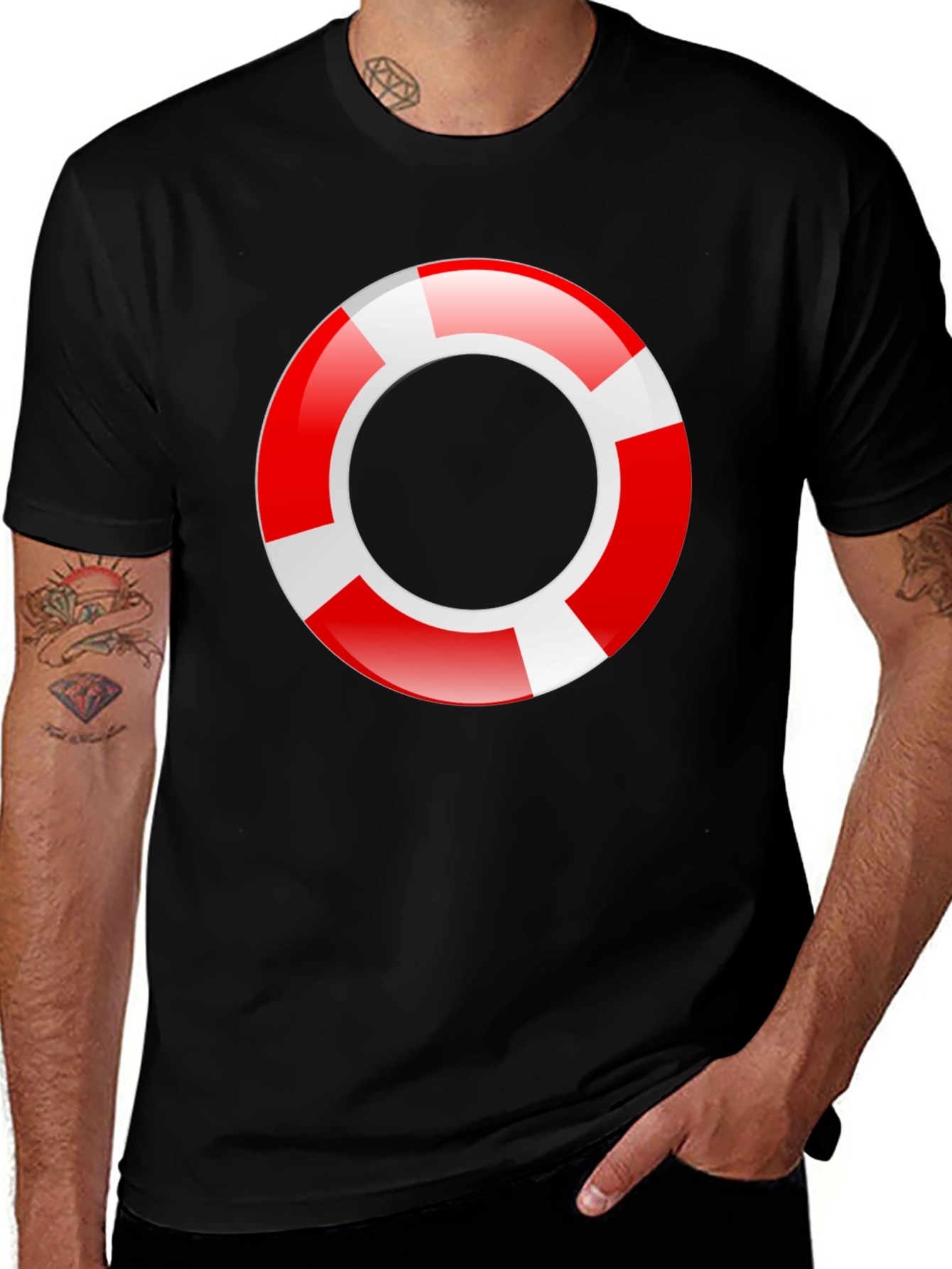 Lifeguard Ring Graphic T-Shirt - Black Cotton Tee