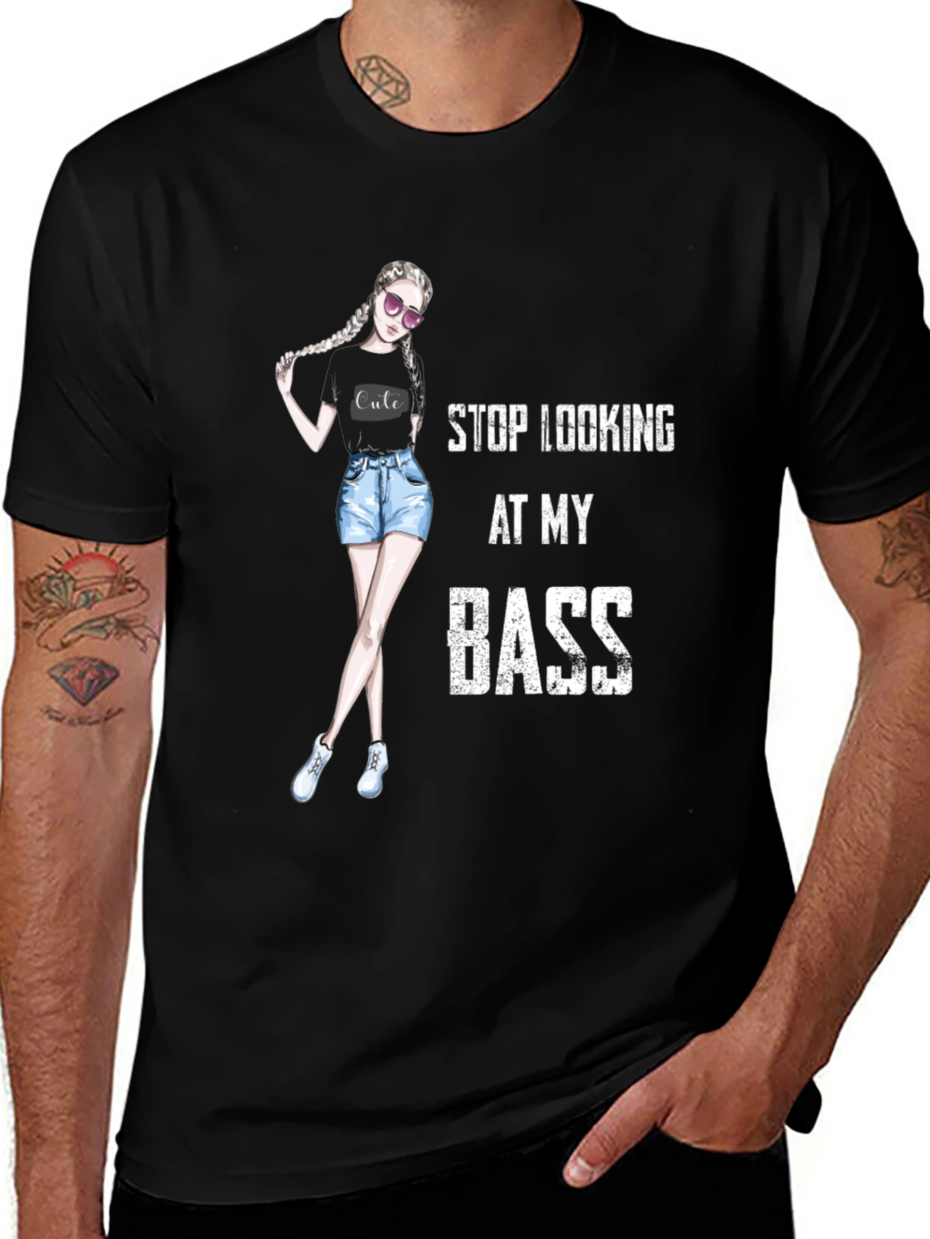 Variant 19 of Stop Looking At My Bass - Novelty Graphic T-Shirt