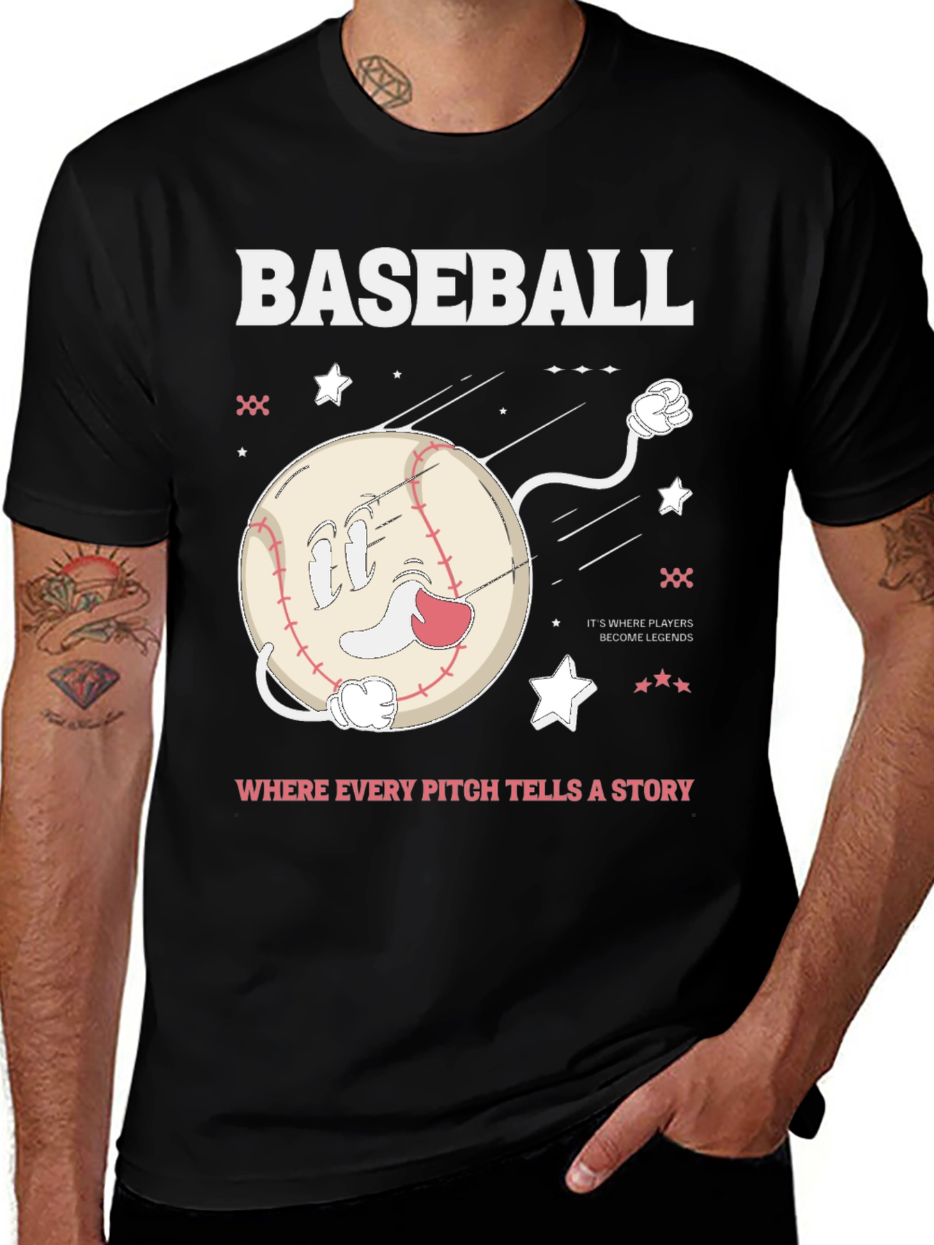 Variant 2 of Baseball Cartoon Graphic Tee - Pitch Story T-Shirt
