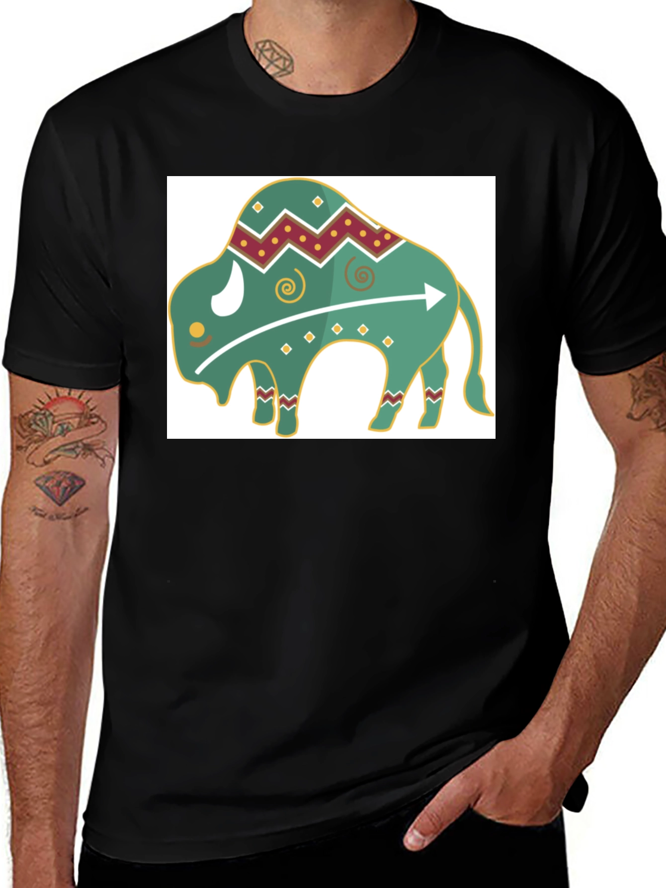 Variant 4 of Trendy Buffalo Graphic Tee - Black Cotton Blend