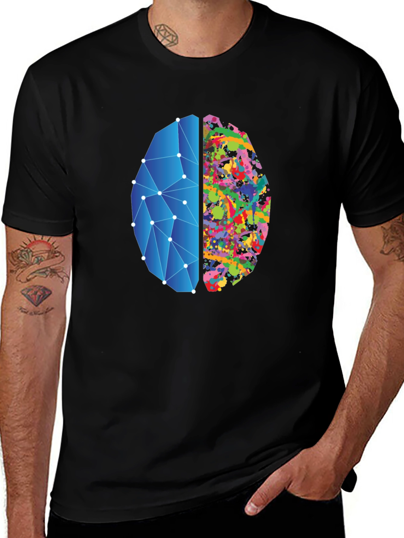 Variant 10 of Brain Art Black T-Shirt - Left & Right Brain Design