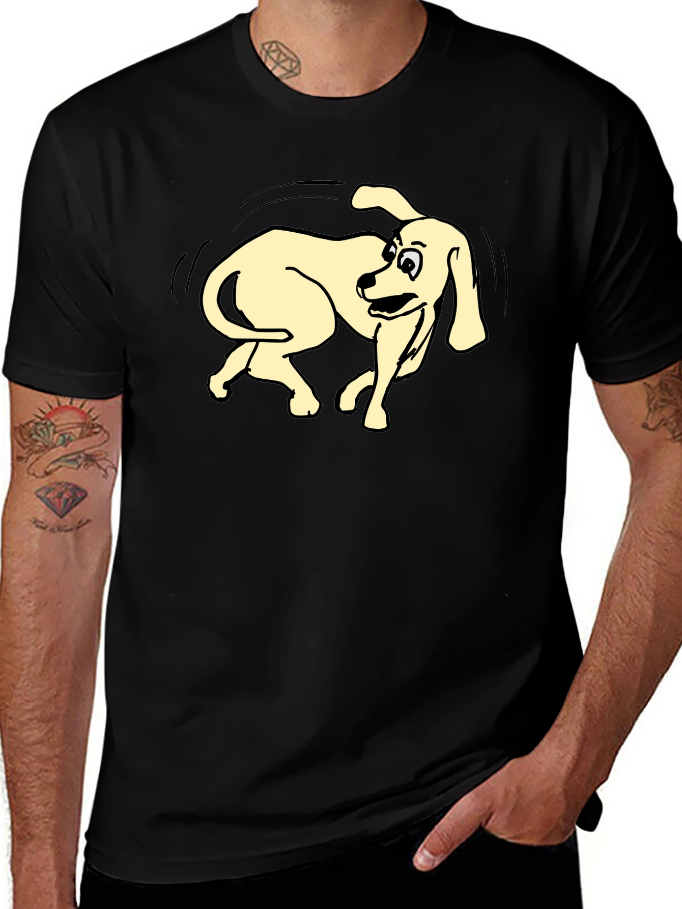 Variant 12 of Cartoon Dog Graphic Tee - Black Cotton T-Shirt