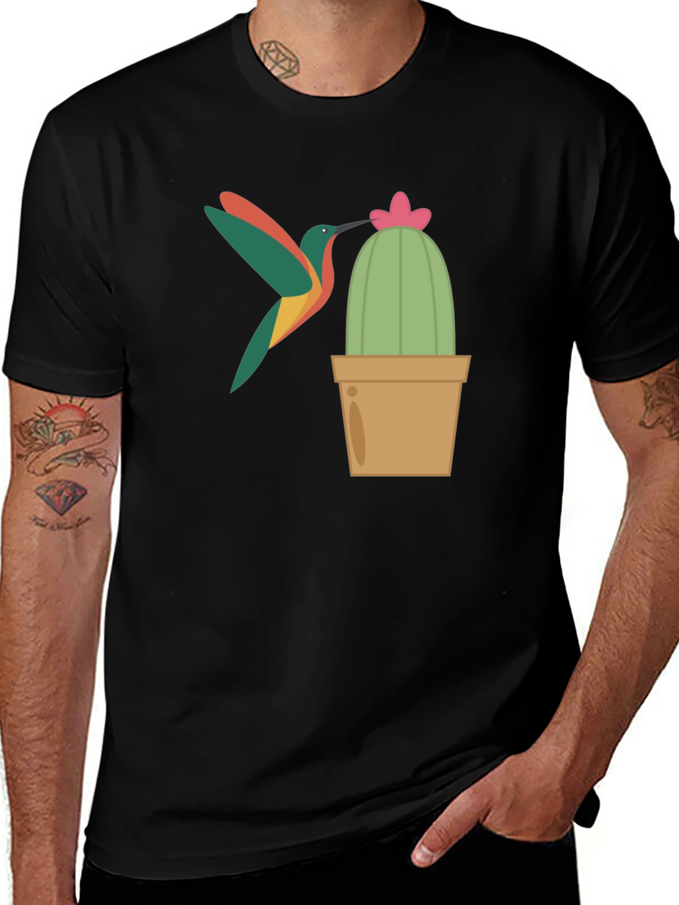 Variant 18 of Hummingbird & Cactus Graphic T-Shirt - Black