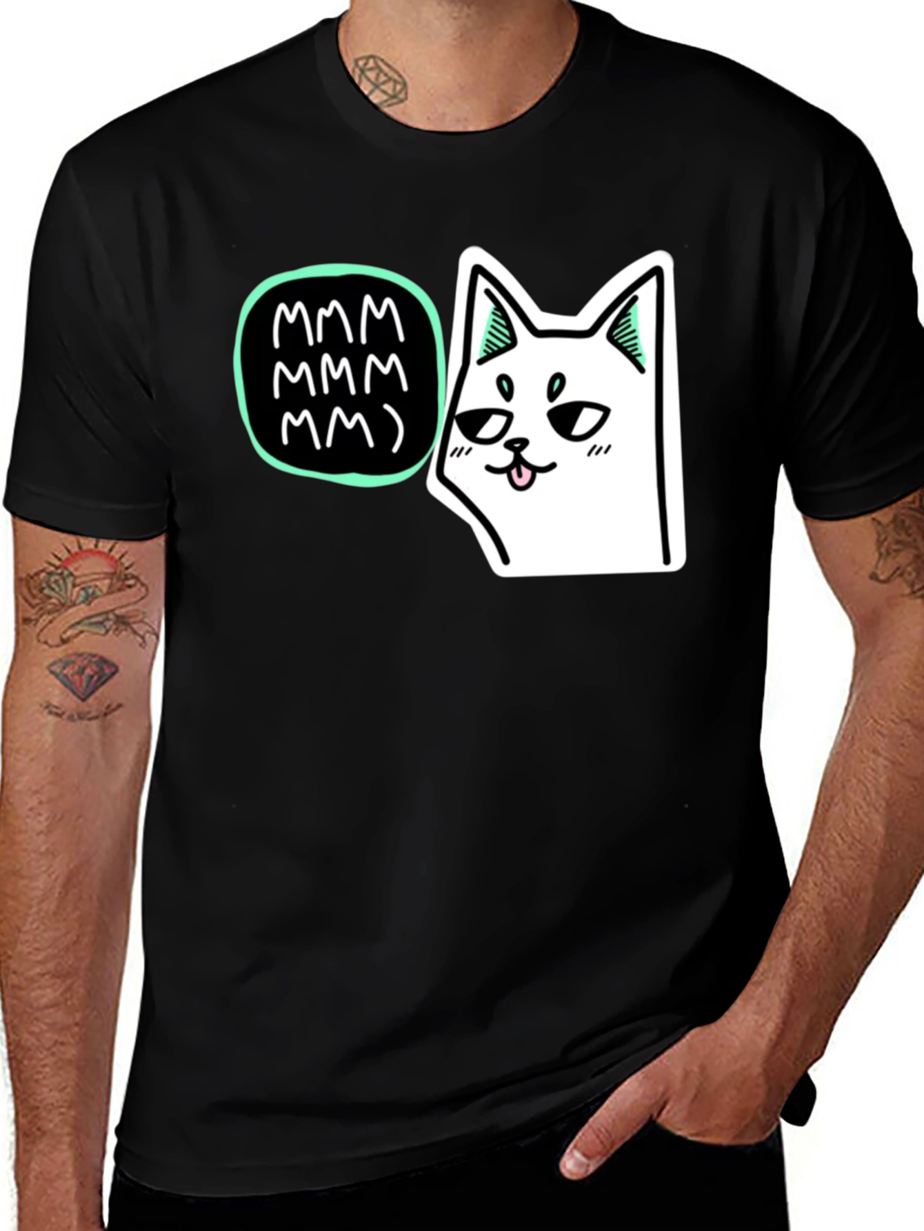 Variant 30 of Mmm Cat T-Shirt - Black Graphic Tee