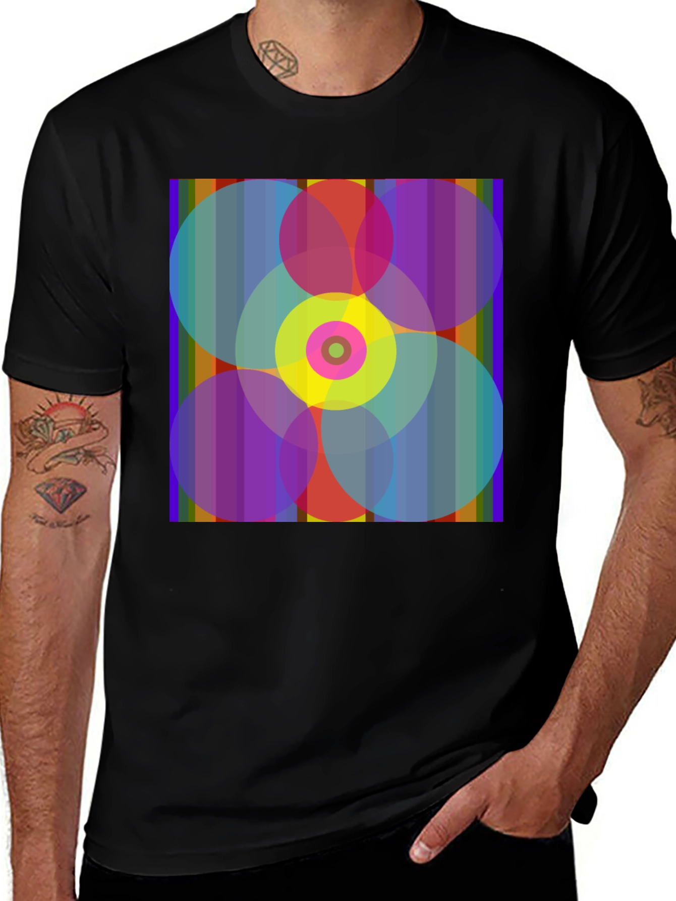Variant 28 of Geometric Circle Pattern Black T-Shirt