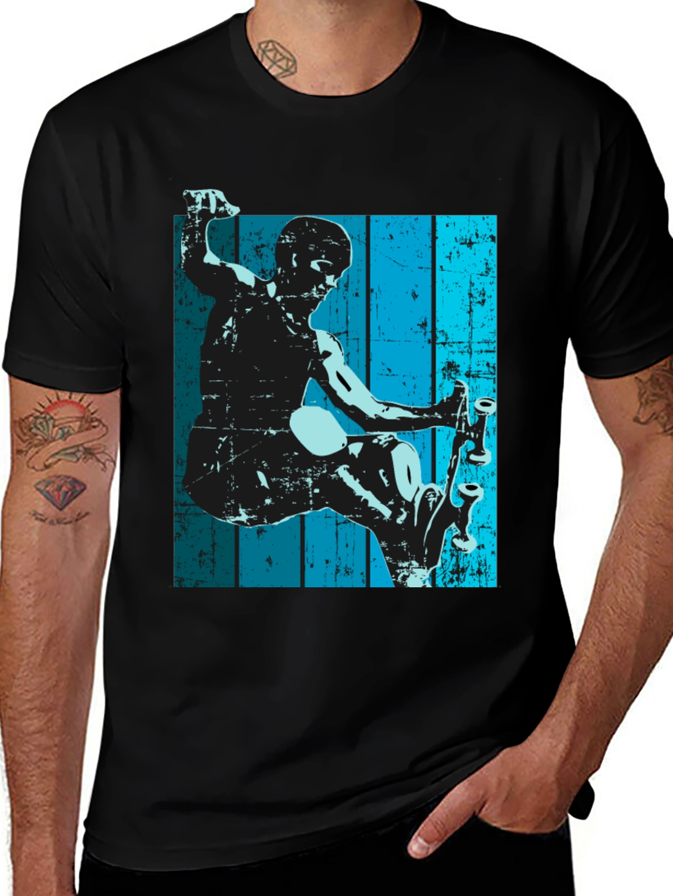 Variant 11 of Skateboarder Graphic Tee - Retro Style Black T-Shirt