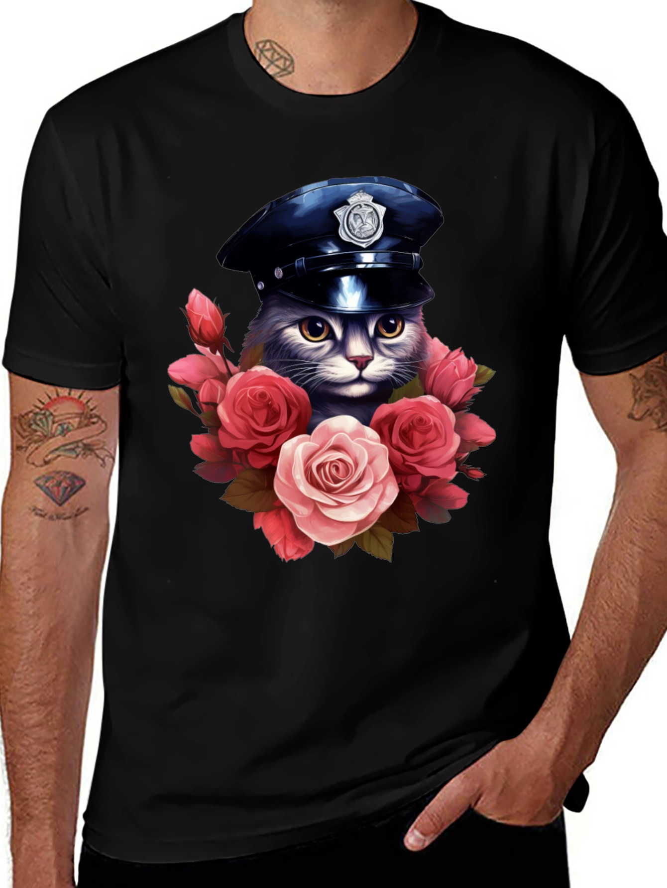 Variant 28 of Cat Police Officer Roses T-Shirt